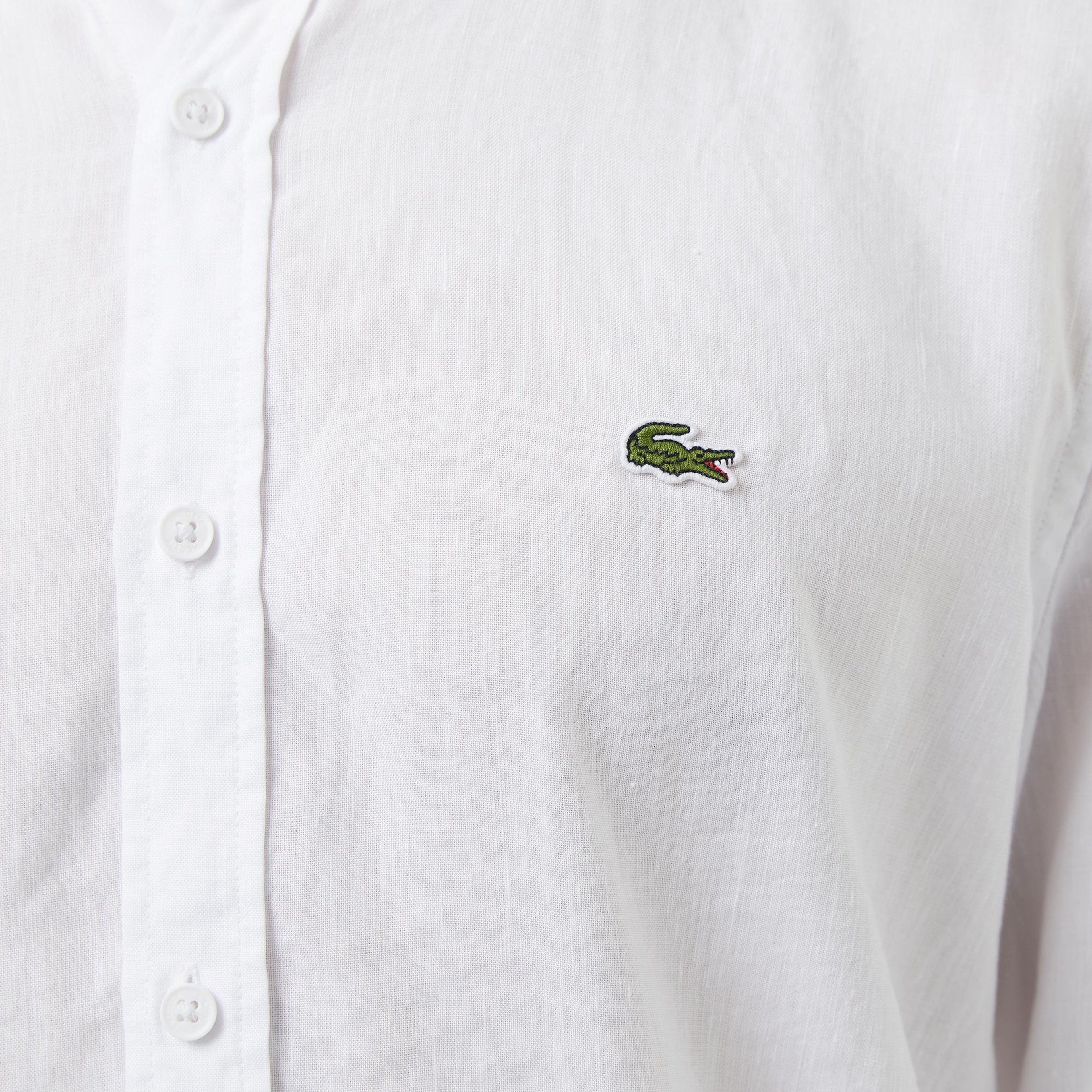 Lacoste Erkek Slim Fit Keten Beyaz Gömlek