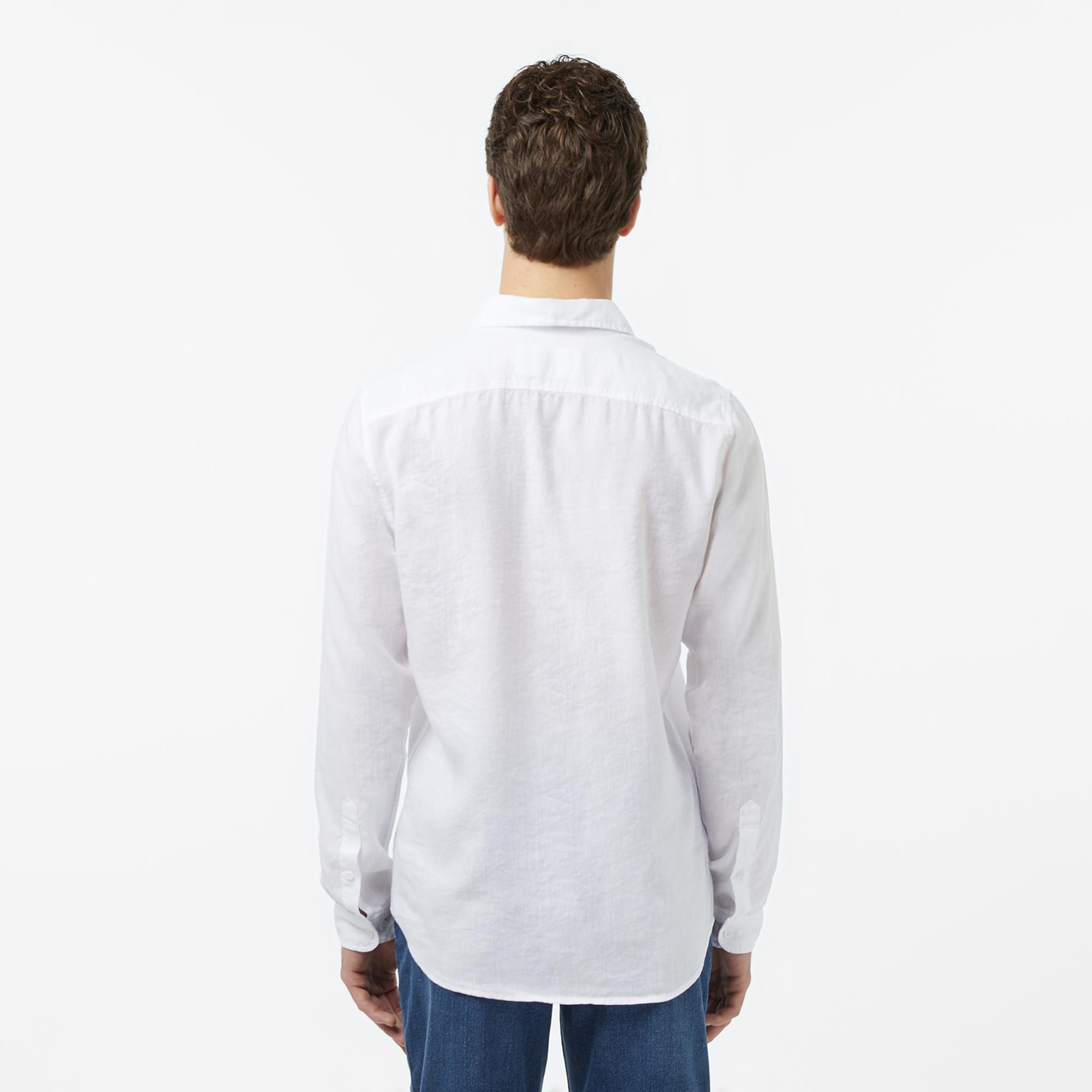 Lacoste Erkek Slim Fit Keten Beyaz Gömlek