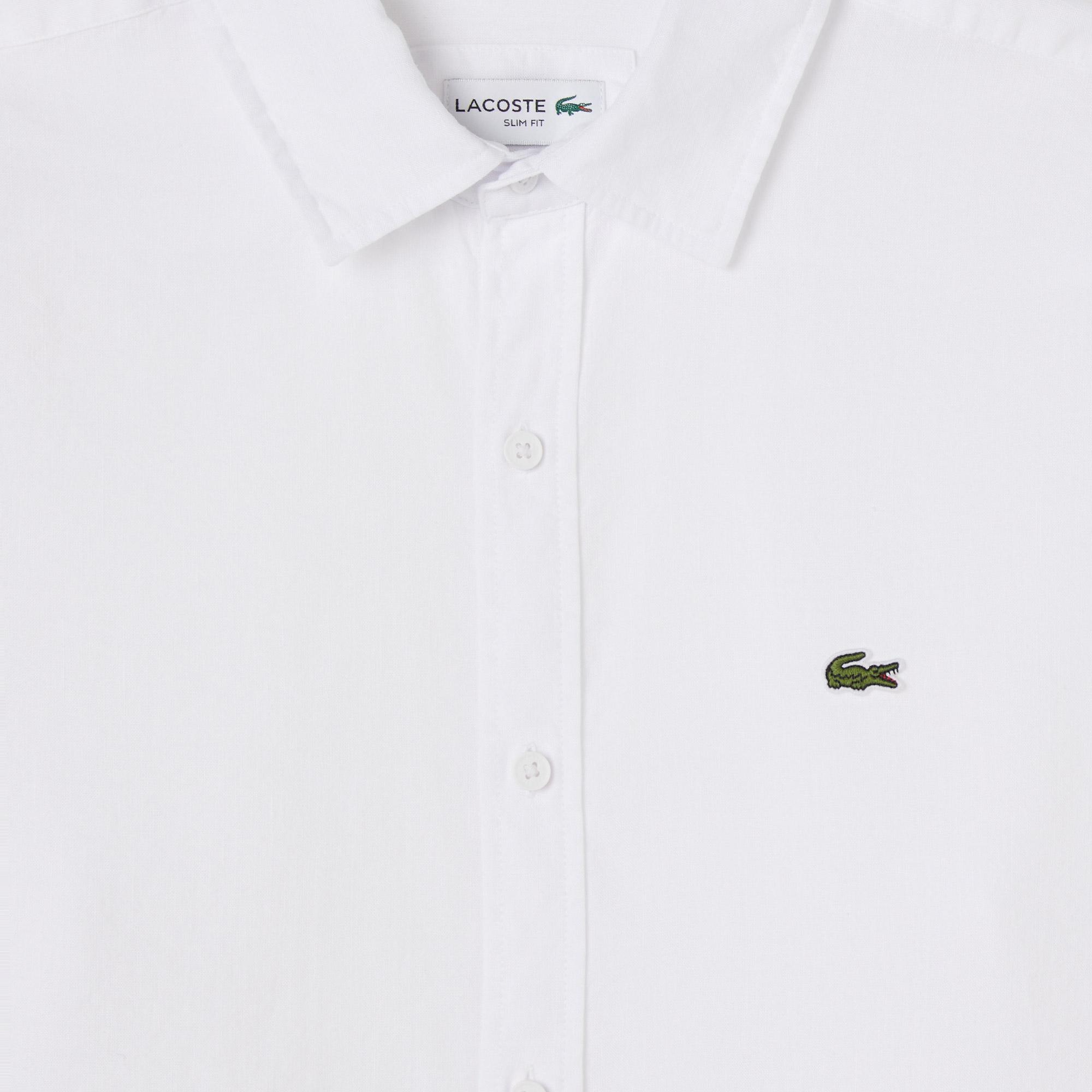 Lacoste Erkek Slim Fit Keten Beyaz Gömlek