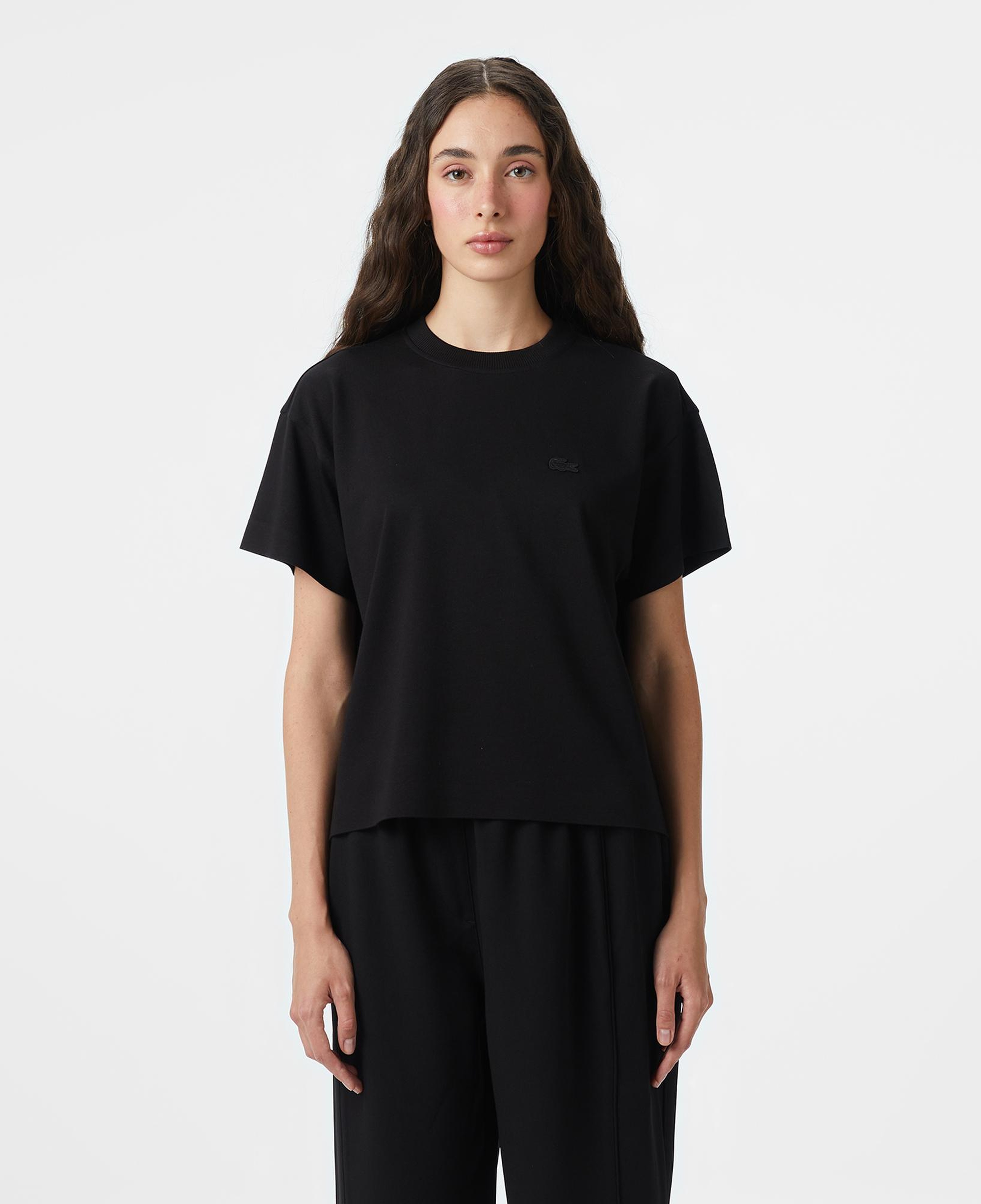Lacoste Kadın Loose Fit Bisiklet Yaka Siyah T-Shirt