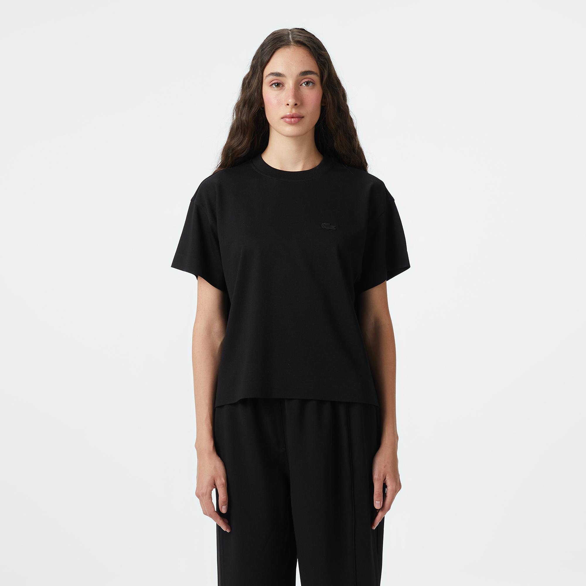 Lacoste Kadın Loose Fit Bisiklet Yaka Siyah T-Shirt