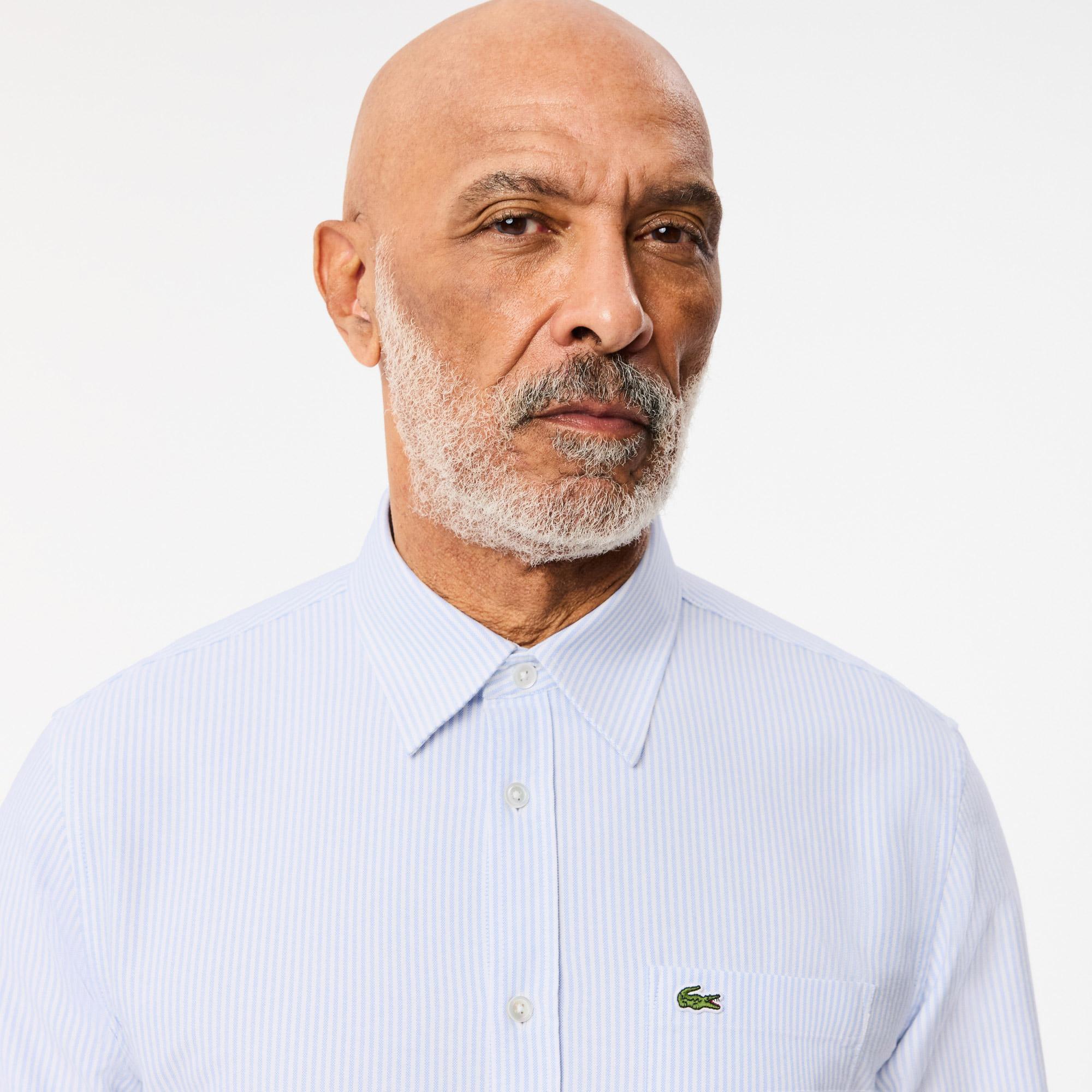 Lacoste Erkek Regular Fit Çizgili Açık Mavi Gömlek