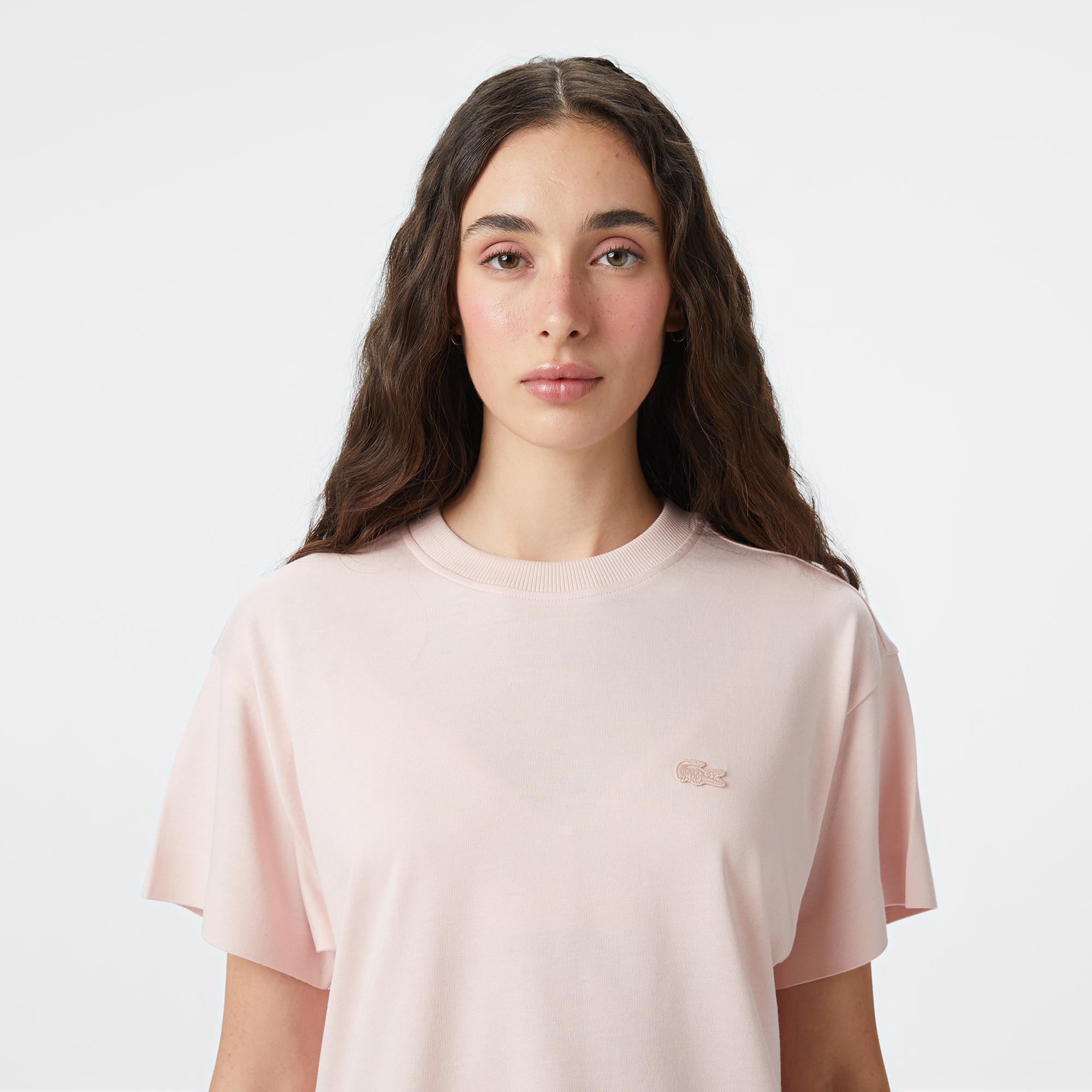 Lacoste Kadın Loose Fit Bisiklet Yaka Pembe T-Shirt