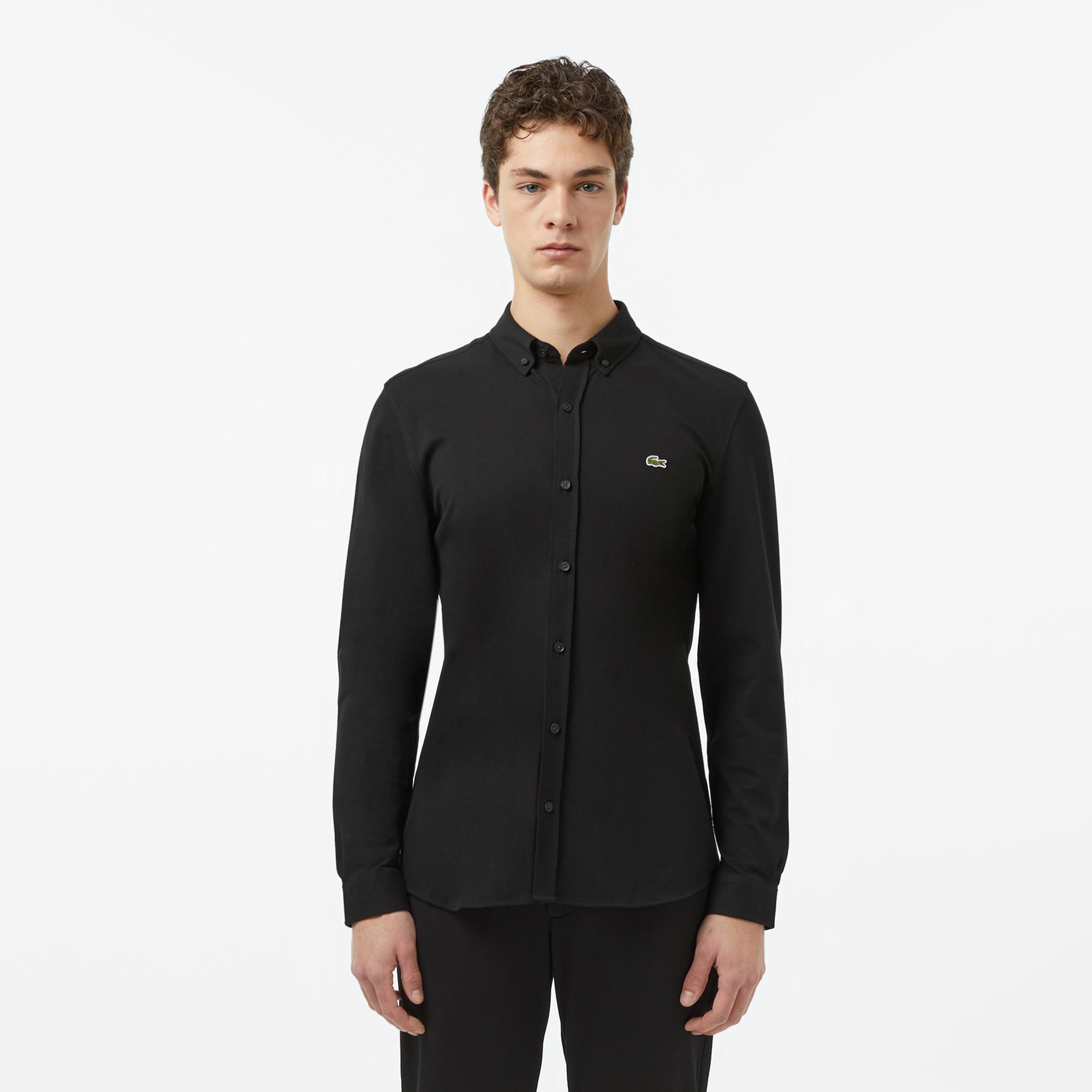 Lacoste Erkek Slim Fit Düğmeli Yaka Siyah Gömlek