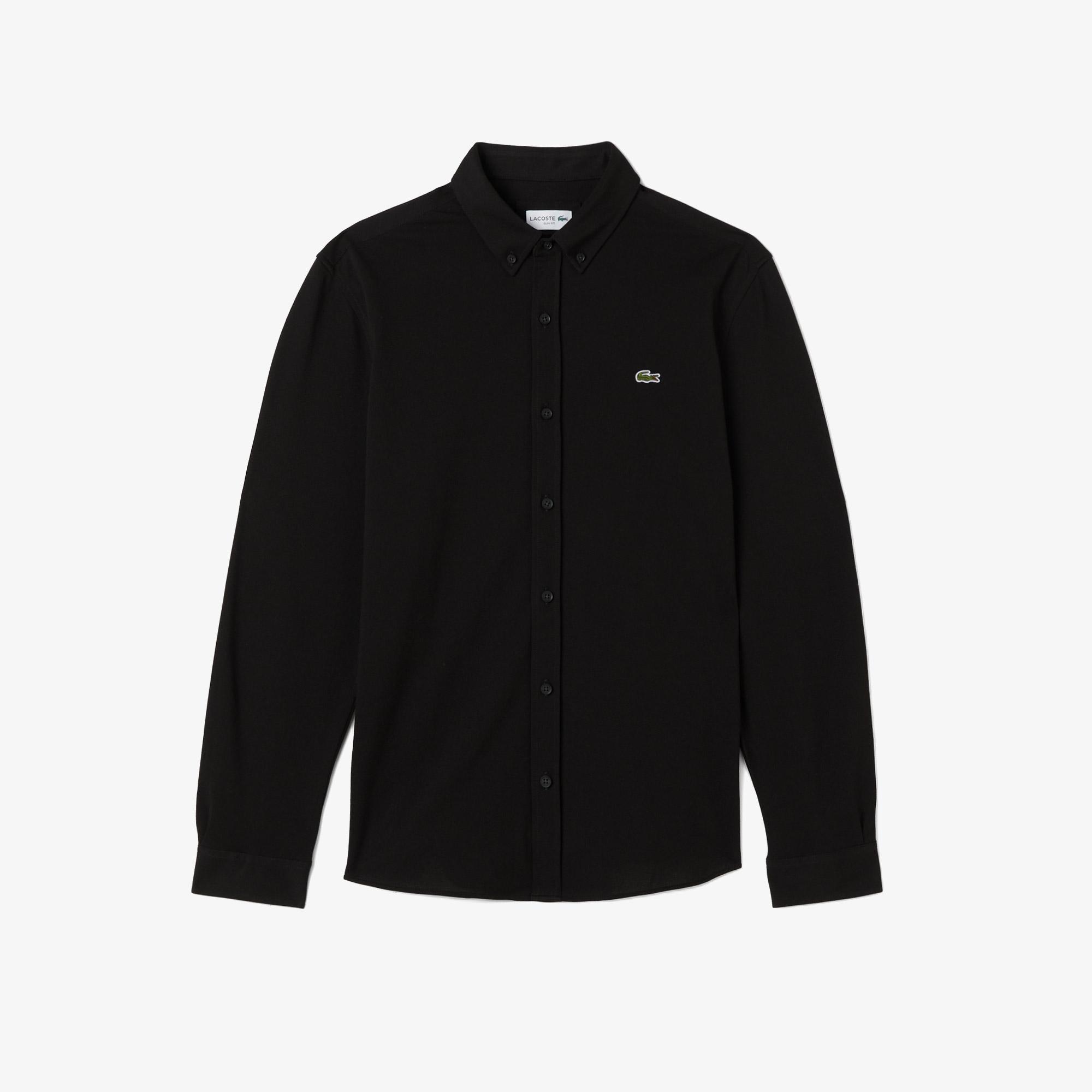 Lacoste Erkek Slim Fit Düğmeli Yaka Siyah Gömlek