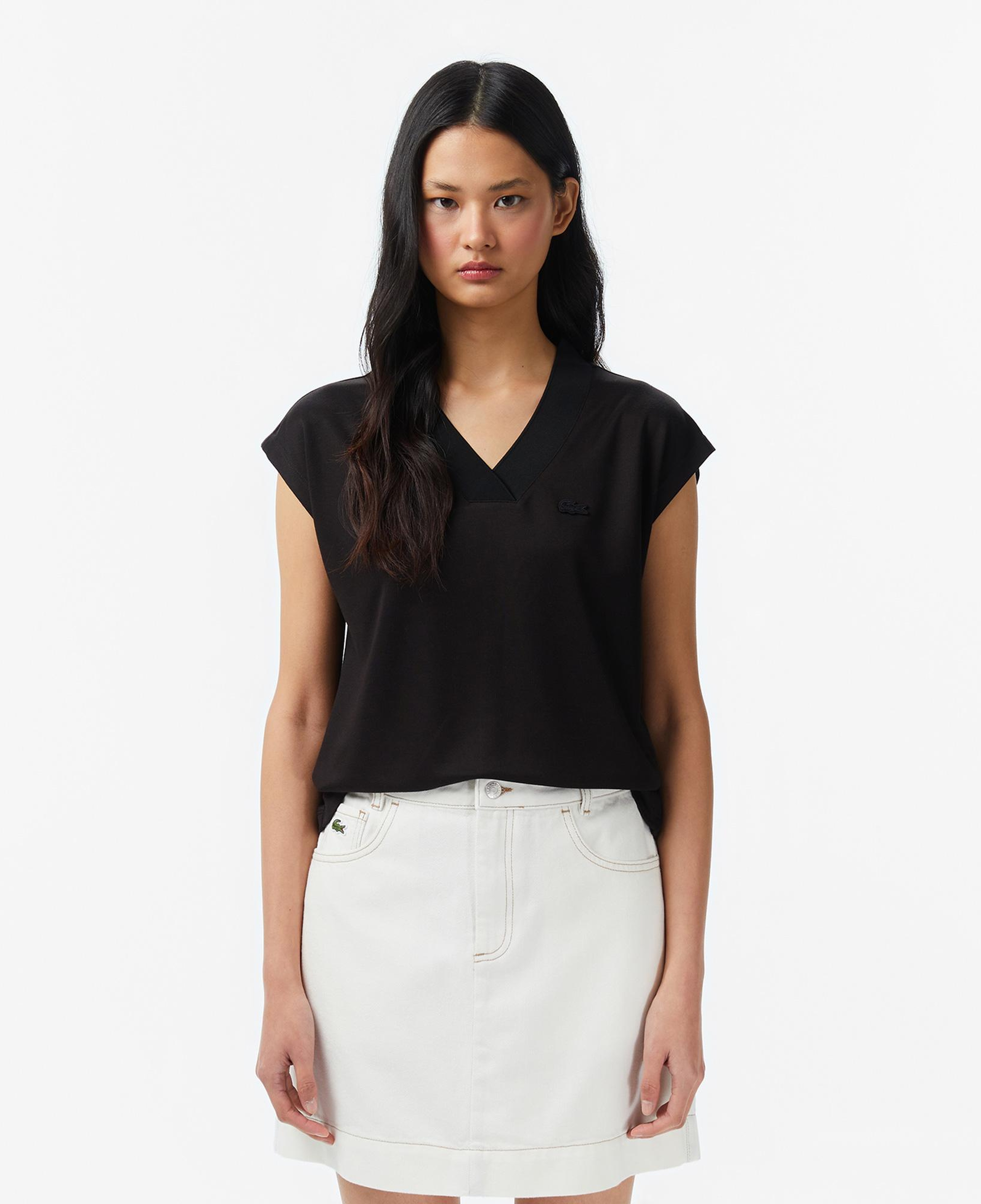 Lacoste Kadın Slim Fit V Yaka Siyah T-Shirt
