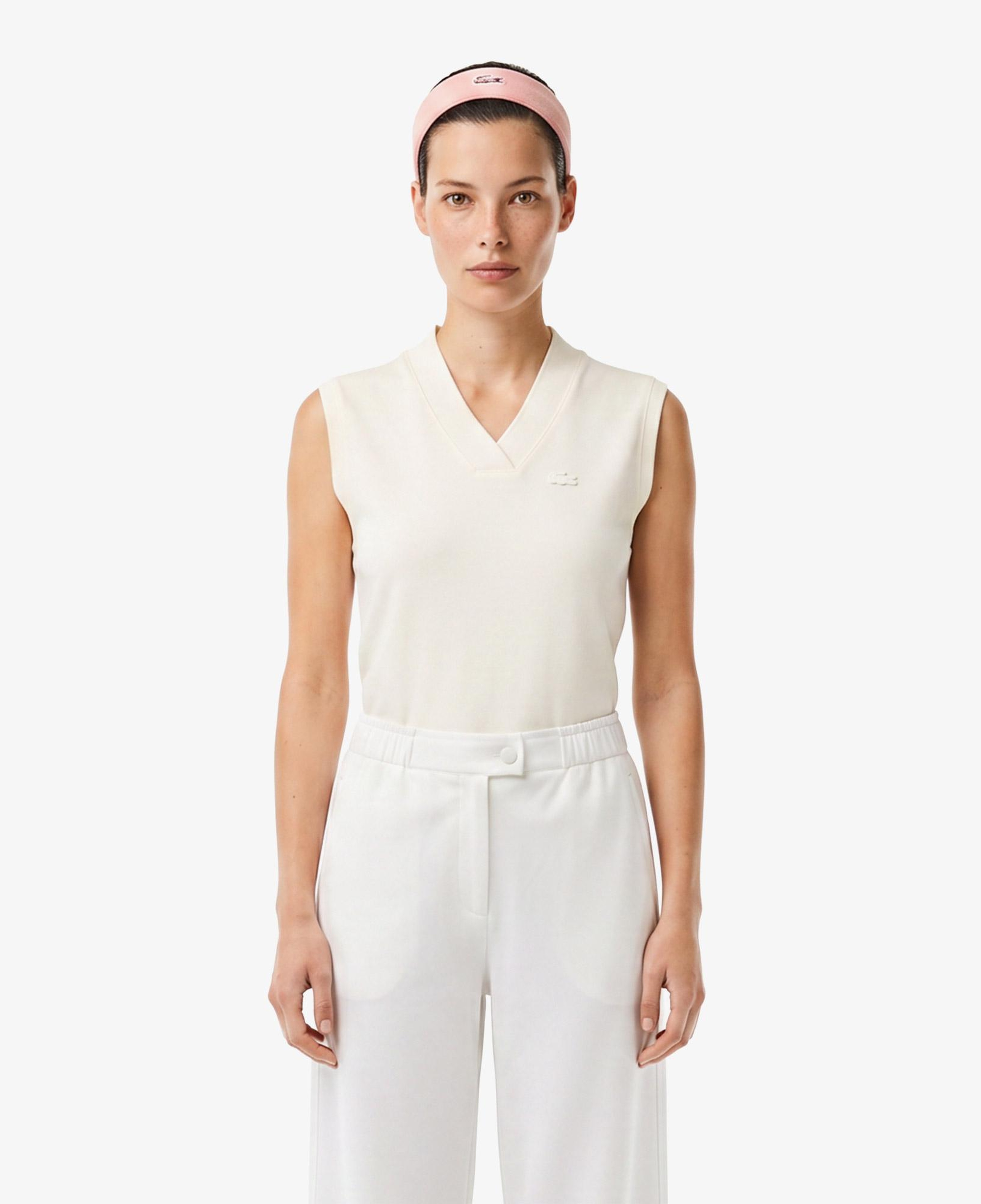 Lacoste Kadın Slim Fit V Yaka Beyaz T-Shirt