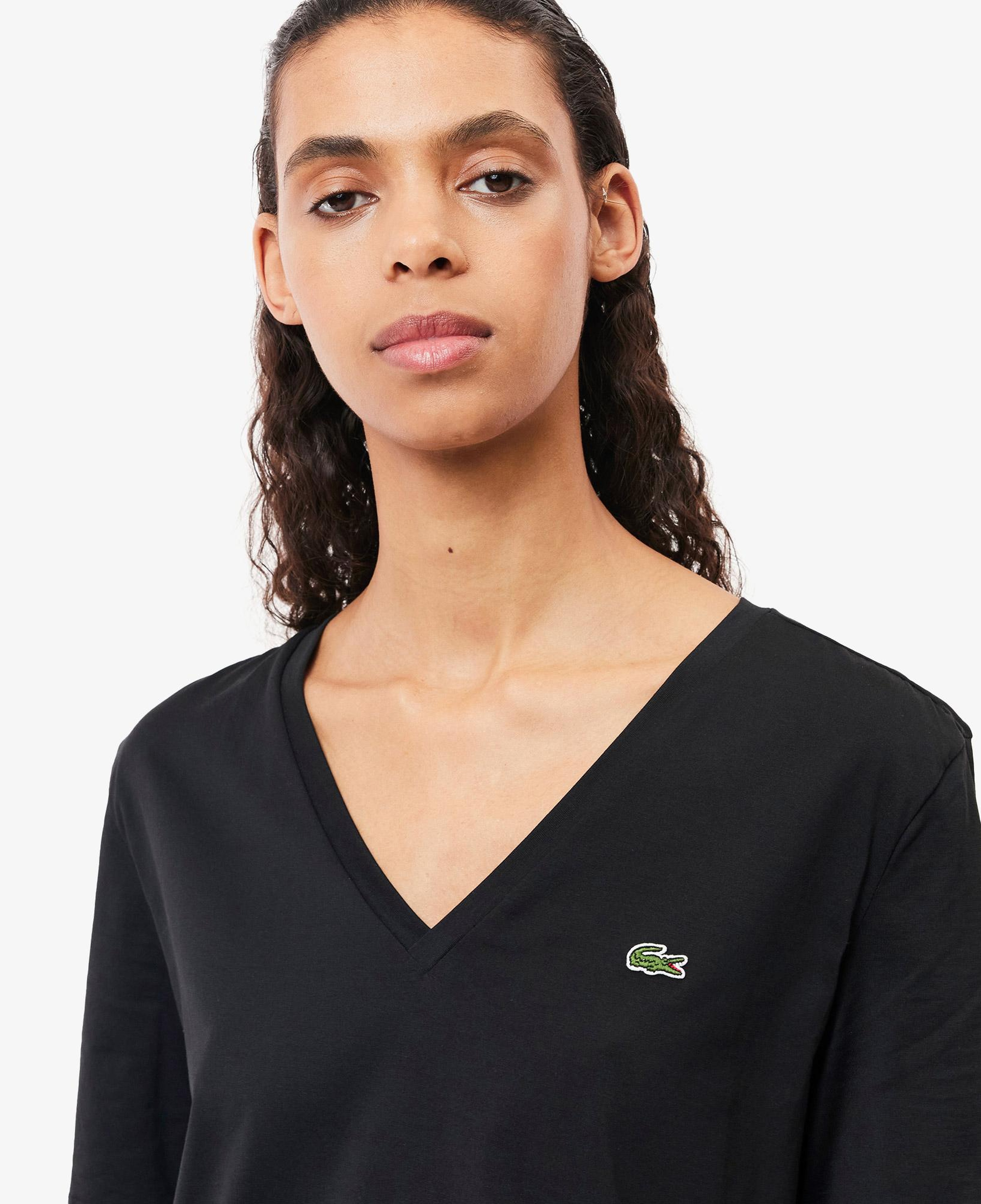 Lacoste Kadın Relaxed Fit V Yaka Siyah T-Shirt