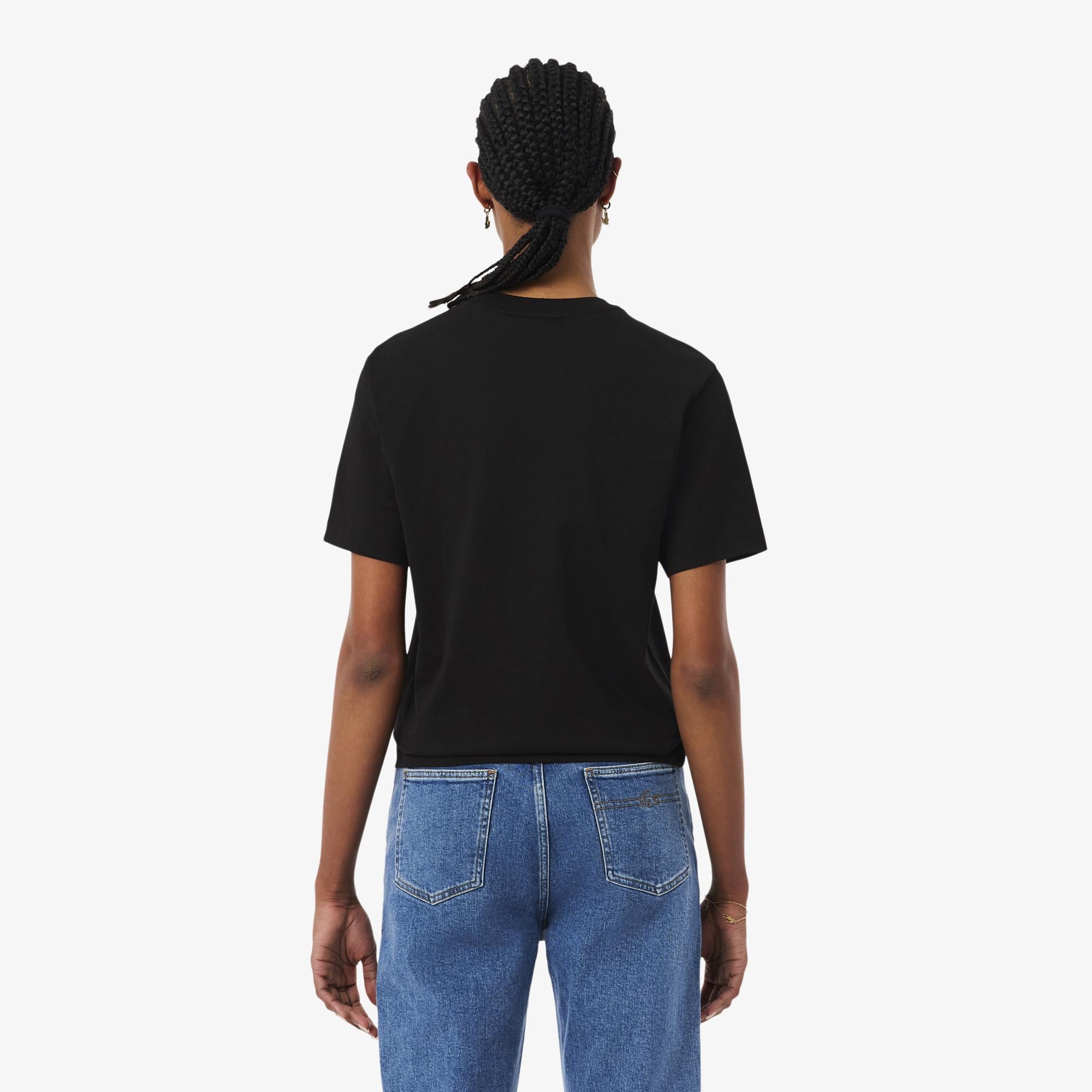 Lacoste Kadın Relaxed Fit Bisiklet Yaka Siyah T-Shirt