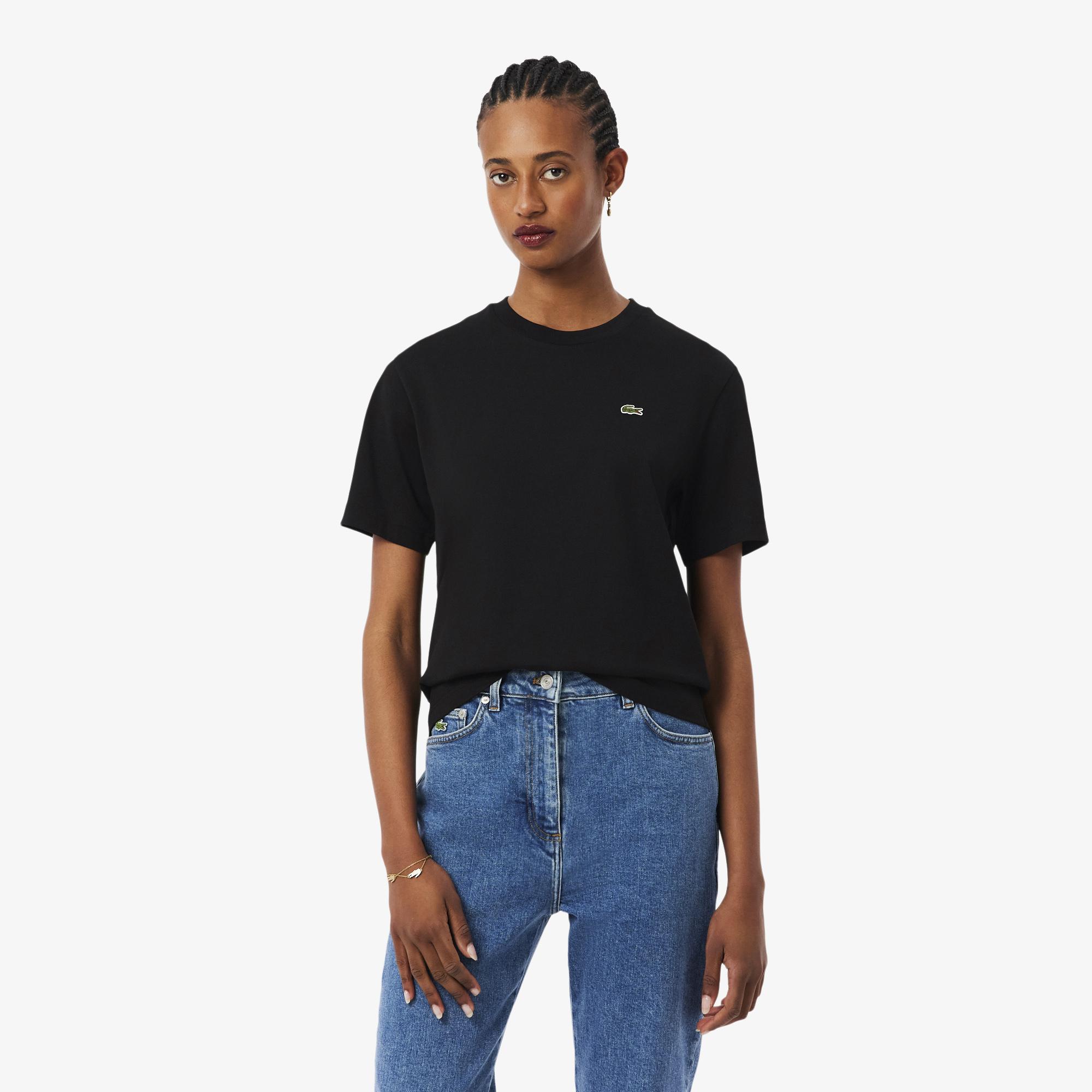Lacoste Kadın Relaxed Fit Bisiklet Yaka Siyah T-Shirt