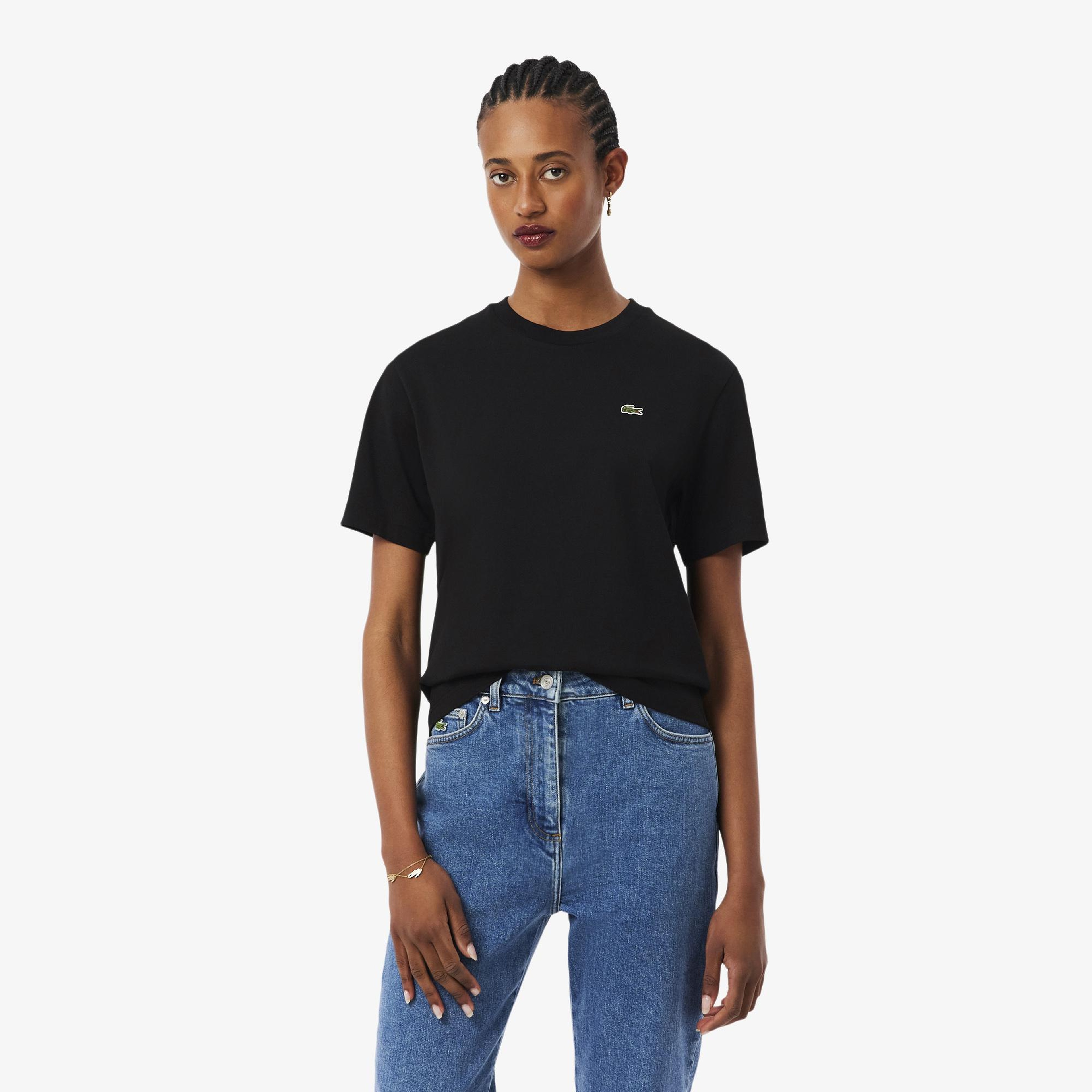 Lacoste Kadın Relaxed Fit Bisiklet Yaka Siyah T-Shirt