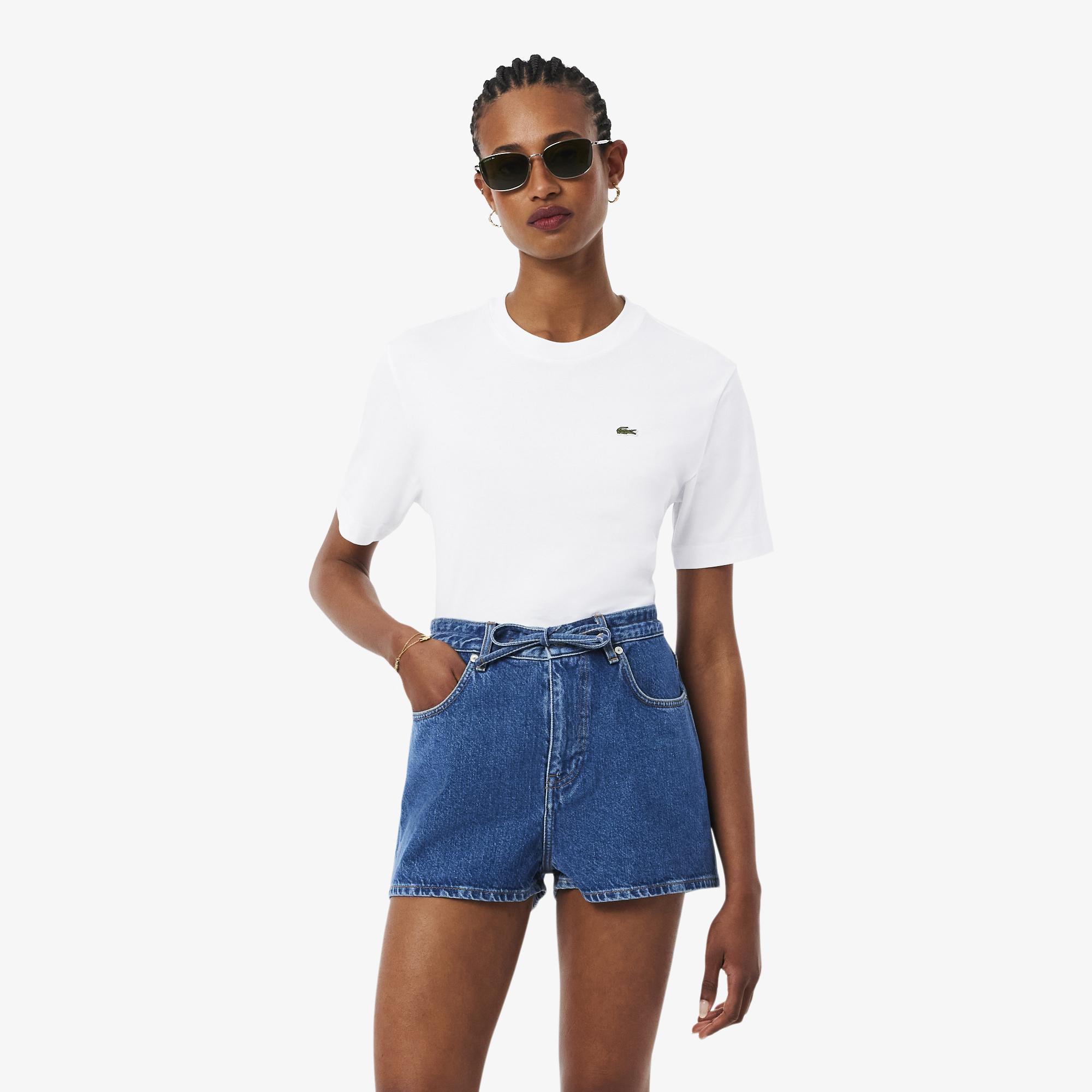 Lacoste Kadın Relaxed Fit Bisiklet Yaka Beyaz T-Shirt