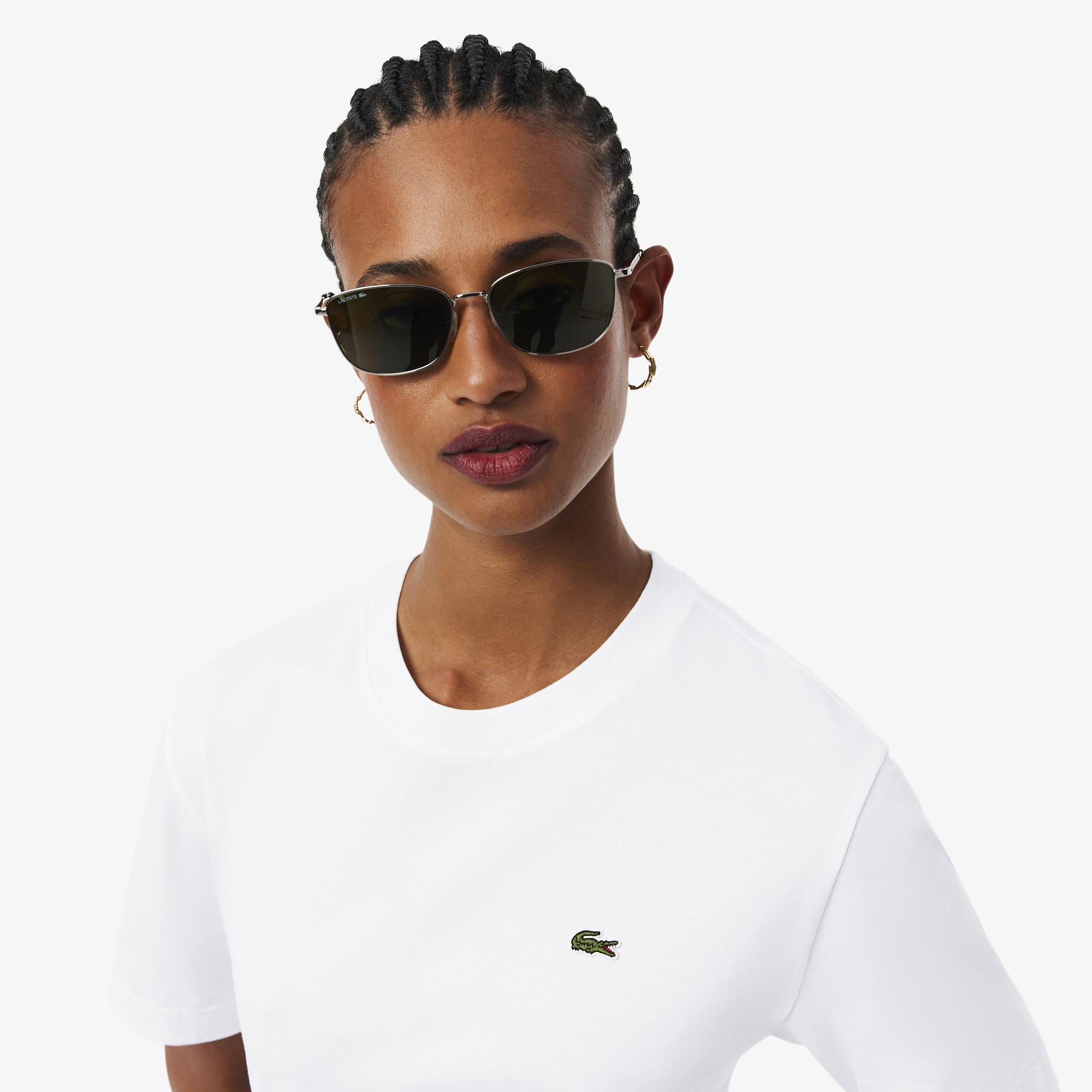Lacoste Kadın Relaxed Fit Bisiklet Yaka Beyaz T-Shirt