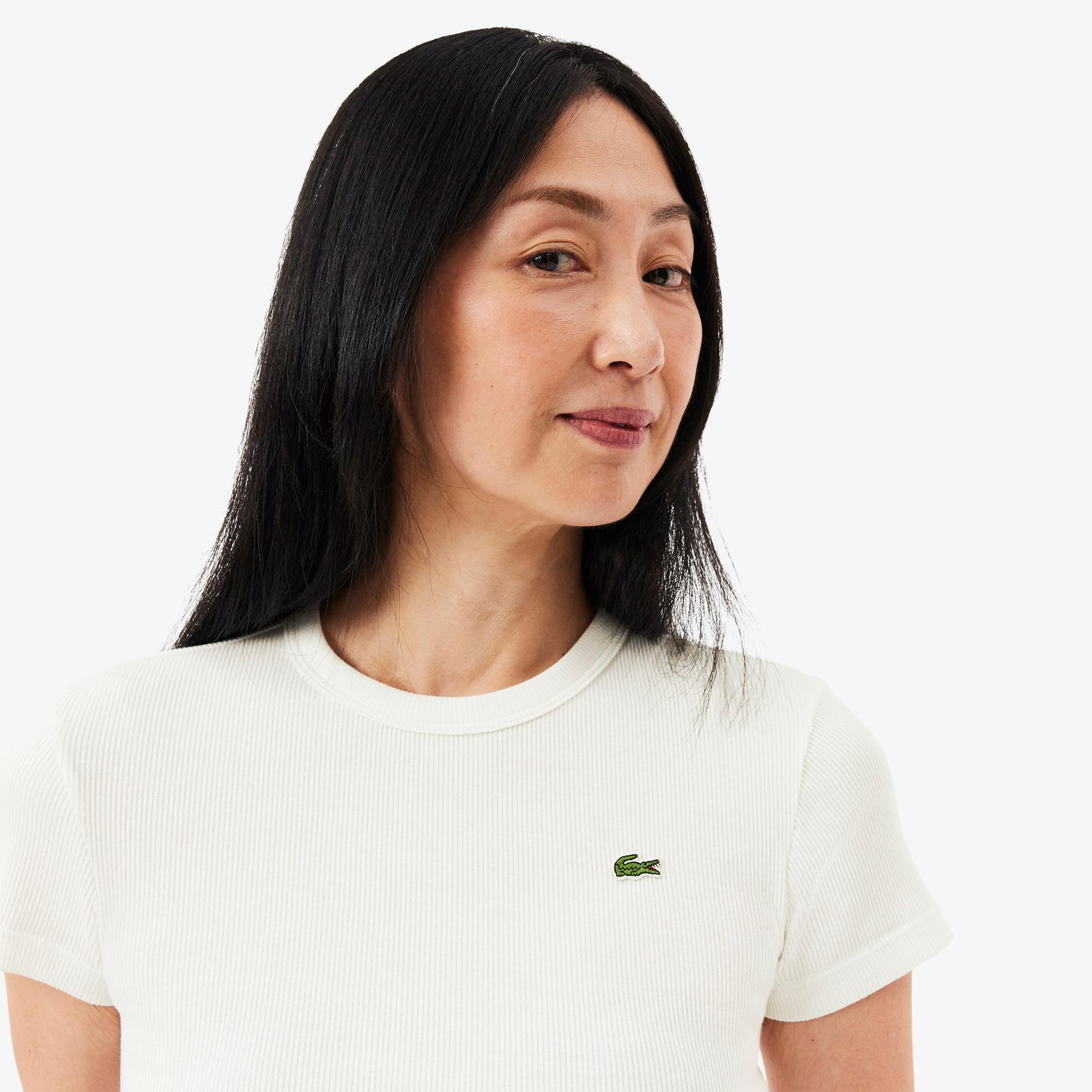 Lacoste Kadın Slim Fit Bisiklet Yaka Beyaz T-Shirt