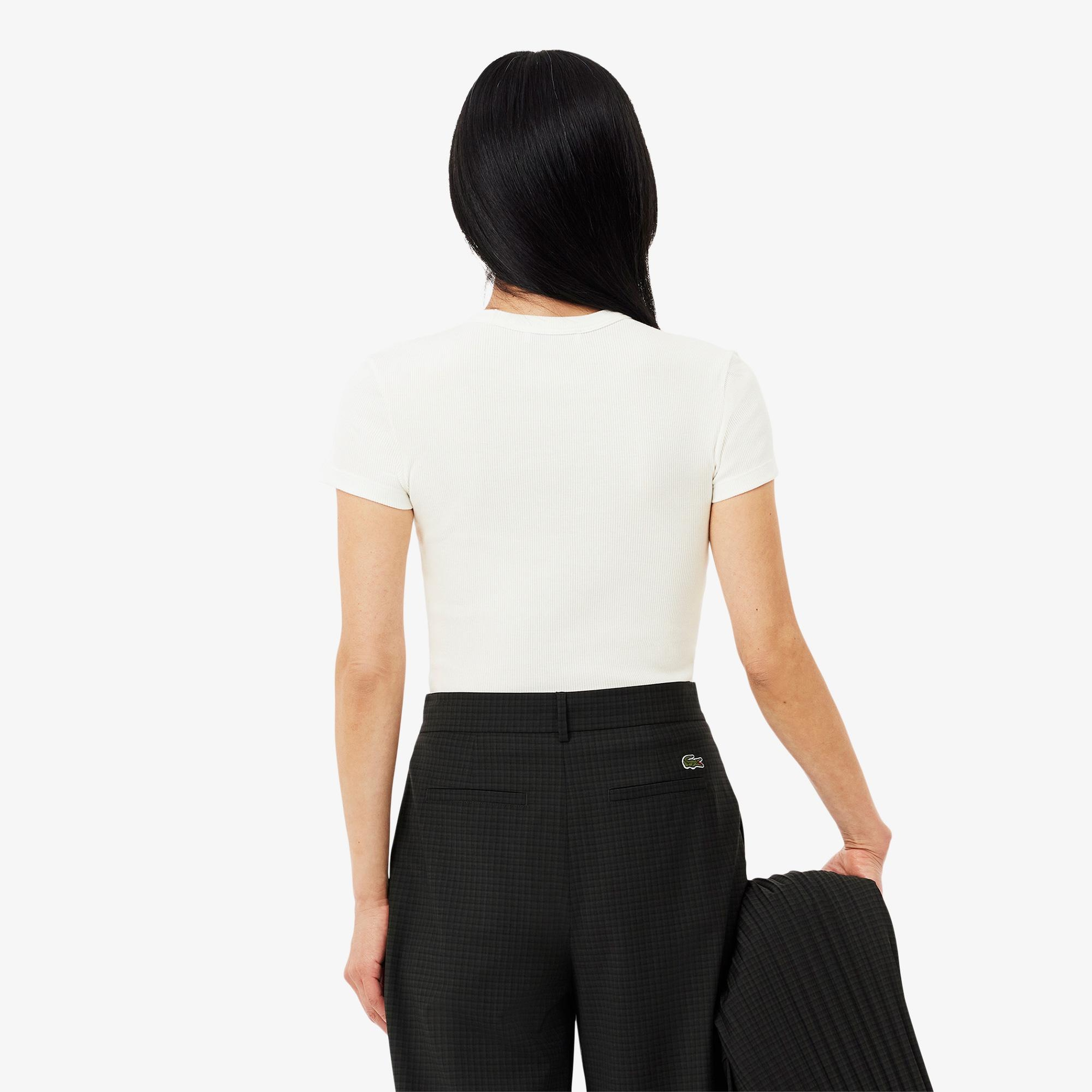 Lacoste Kadın Slim Fit Bisiklet Yaka Beyaz T-Shirt