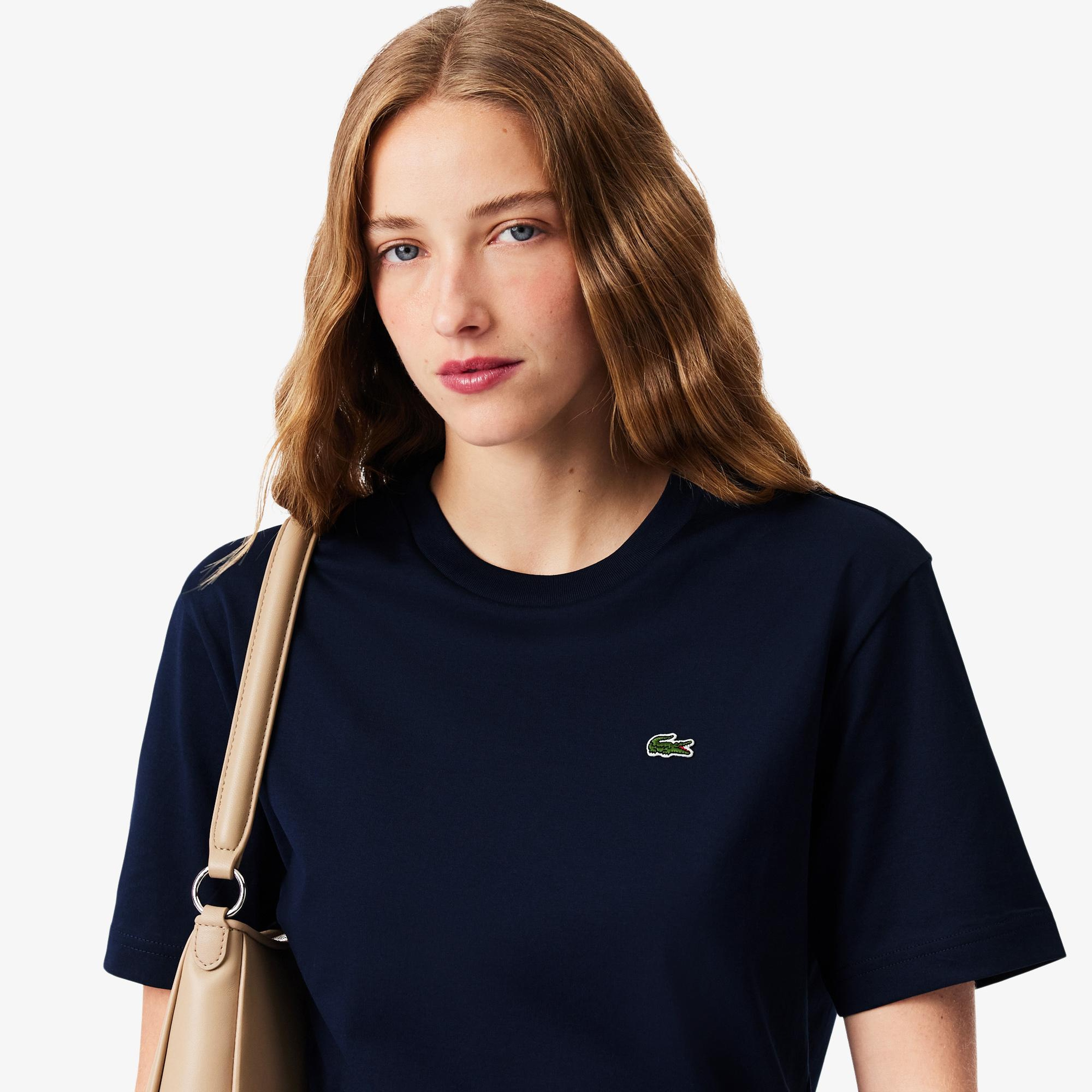 Lacoste Kadın Relaxed Fit Bisiklet Yaka Lacivert T-Shirt