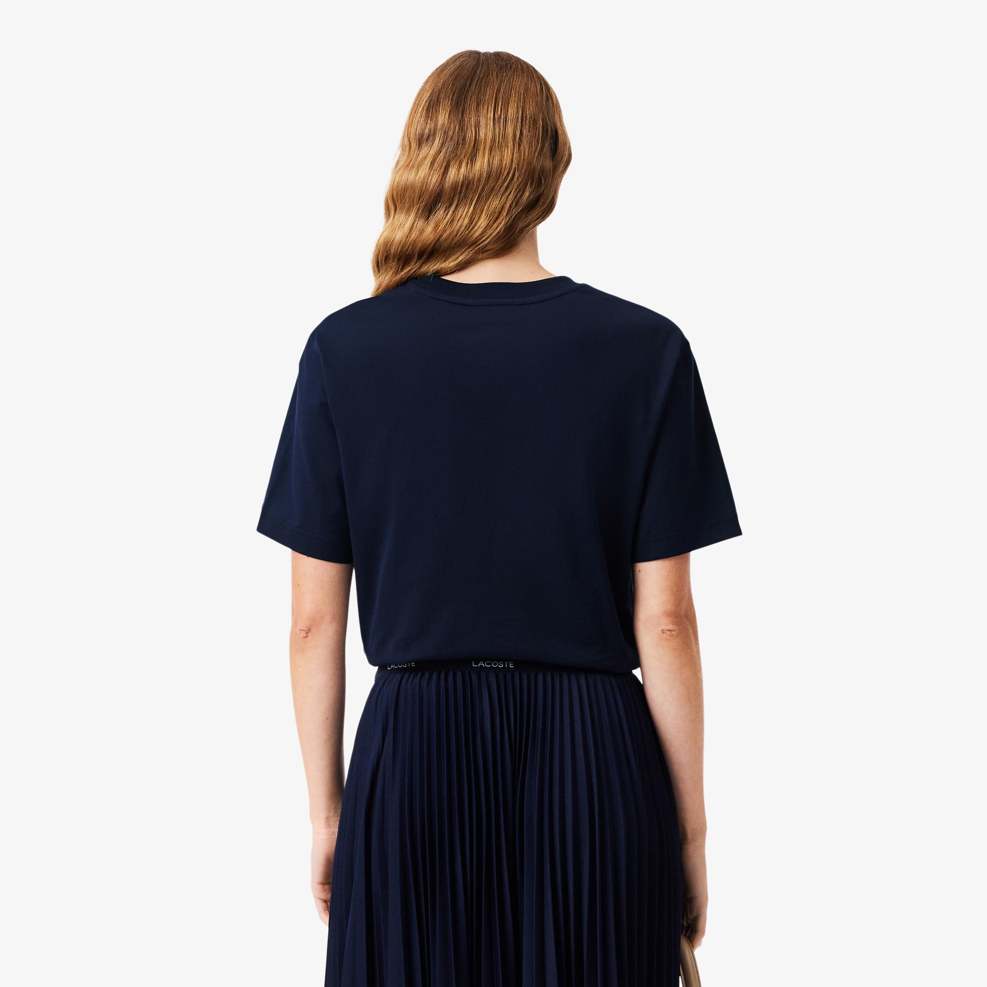 Lacoste Kadın Relaxed Fit Bisiklet Yaka Lacivert T-Shirt