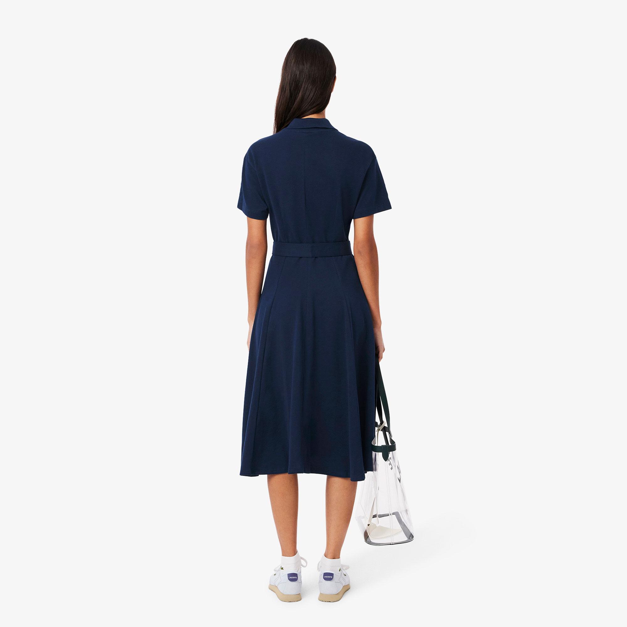 Lacoste Kadın Flare Fit Kısa Kollu Polo Yaka Lacivert Elbise