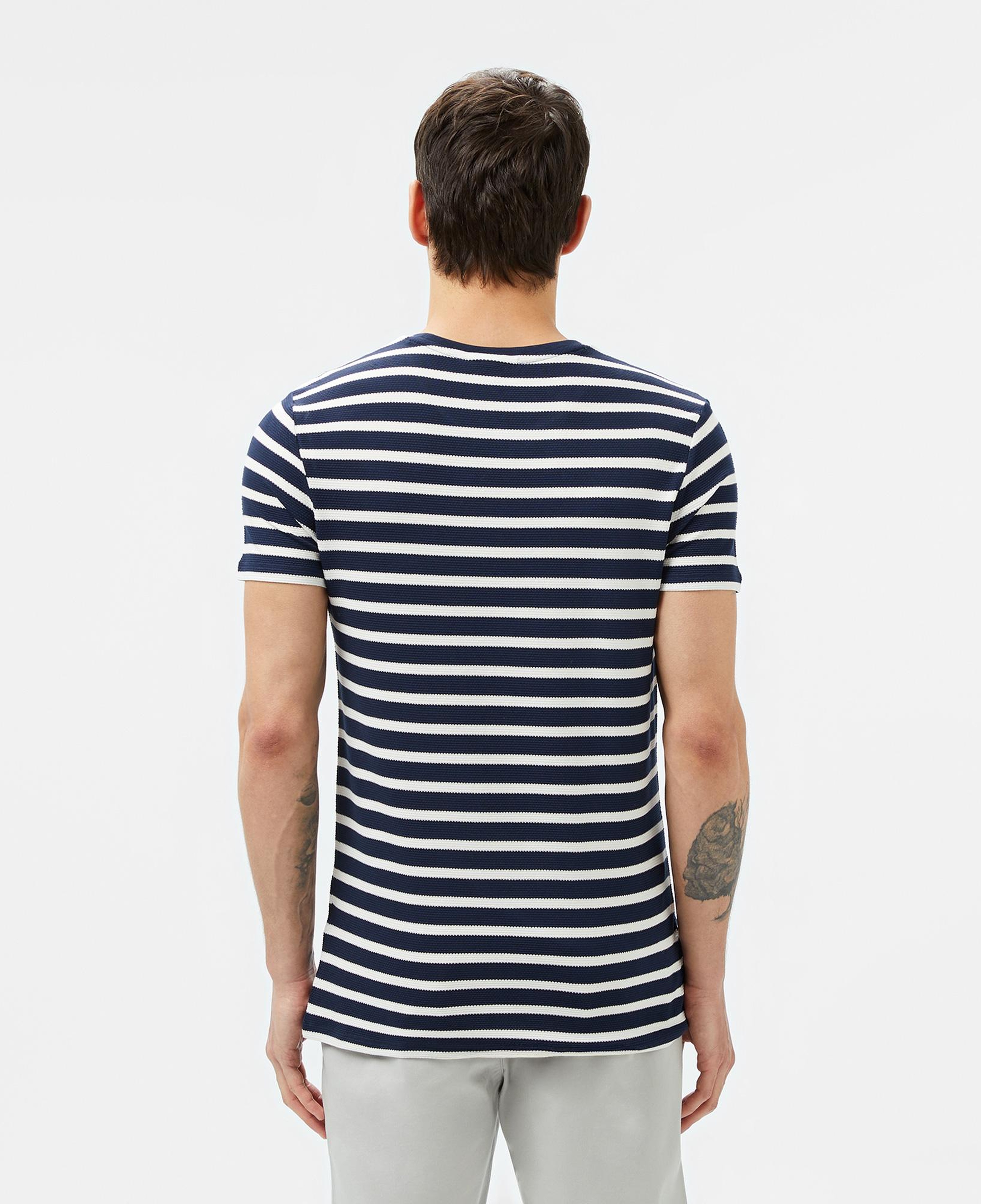 Lacoste Erkek Slim Fit Bisiklet Yaka Çizgili Lacivert T-Shirt