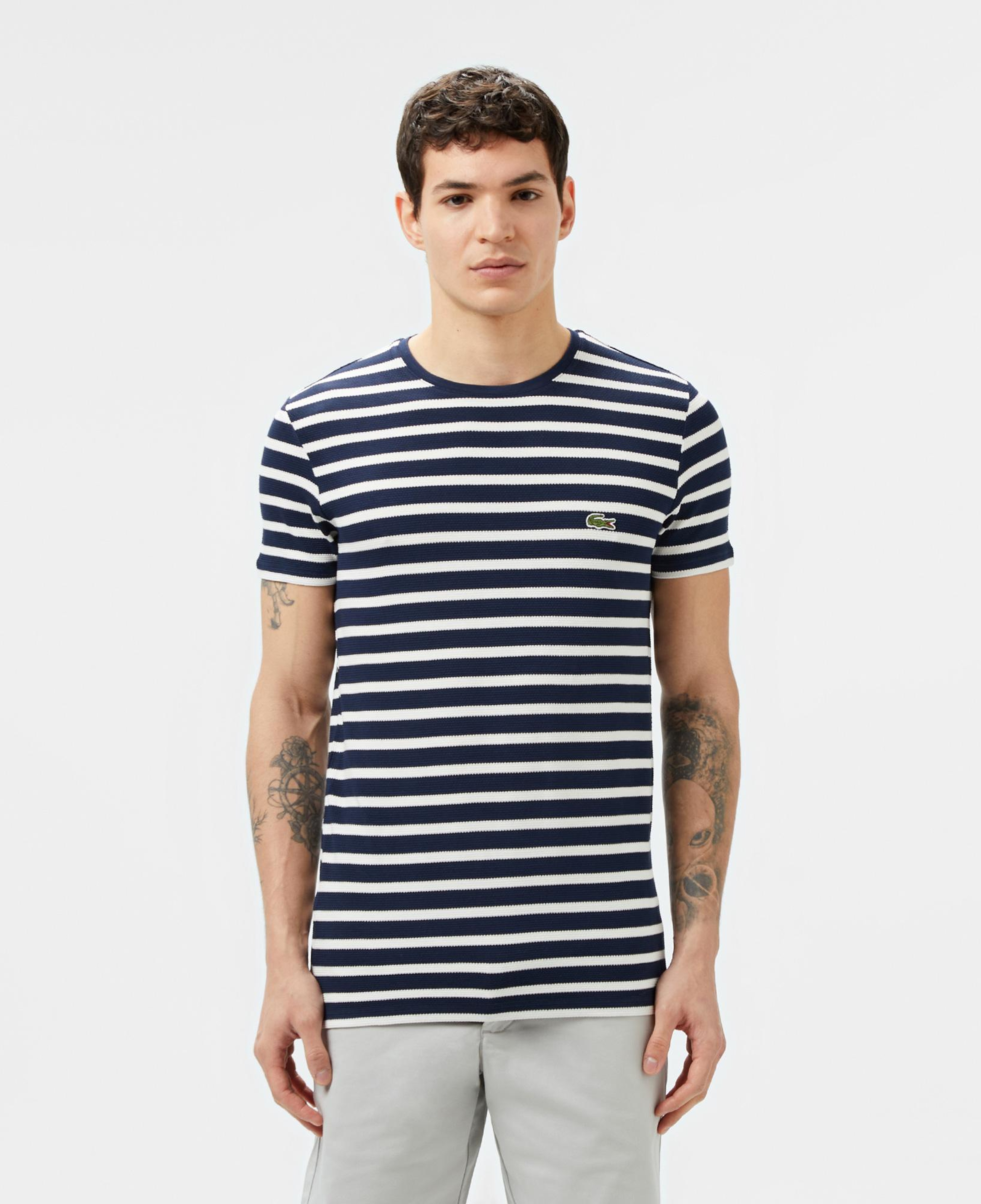 Lacoste Erkek Slim Fit Bisiklet Yaka Çizgili Lacivert T-Shirt