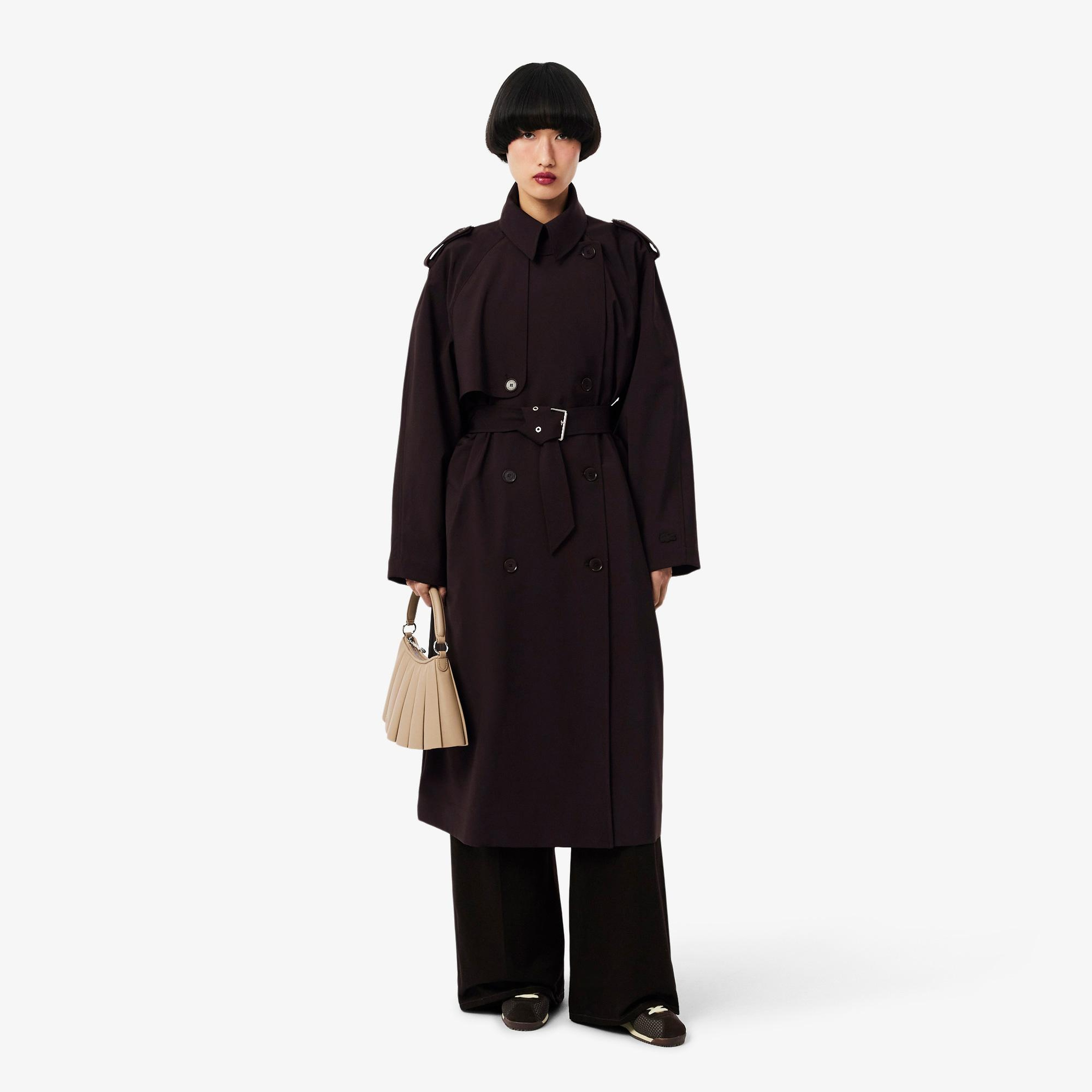 Lacoste Kadın Oversize Fit Koyu Kahverengi Trençkot