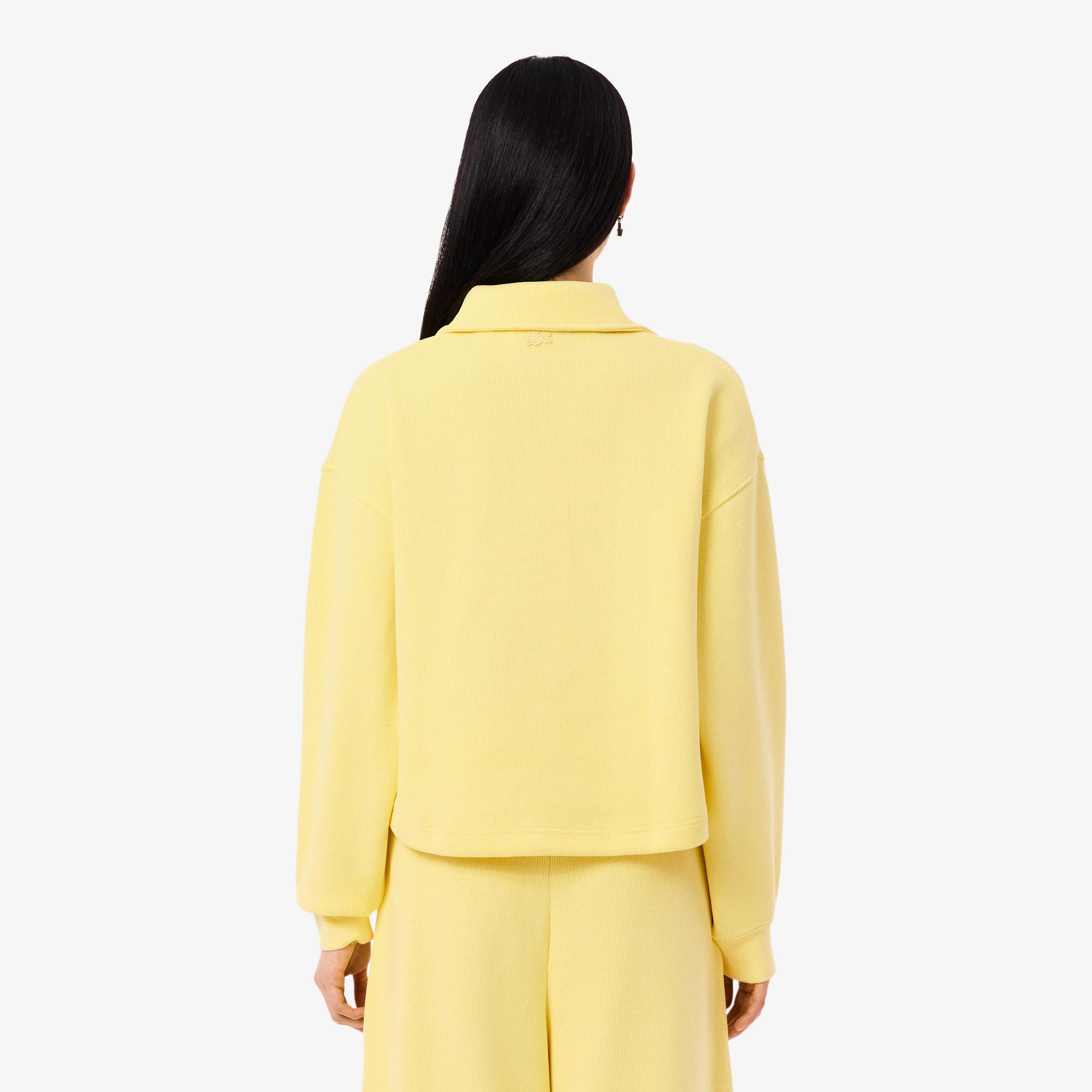 Lacoste Kadın Oversize Fit Polo Yaka Sarı Sweatshirt