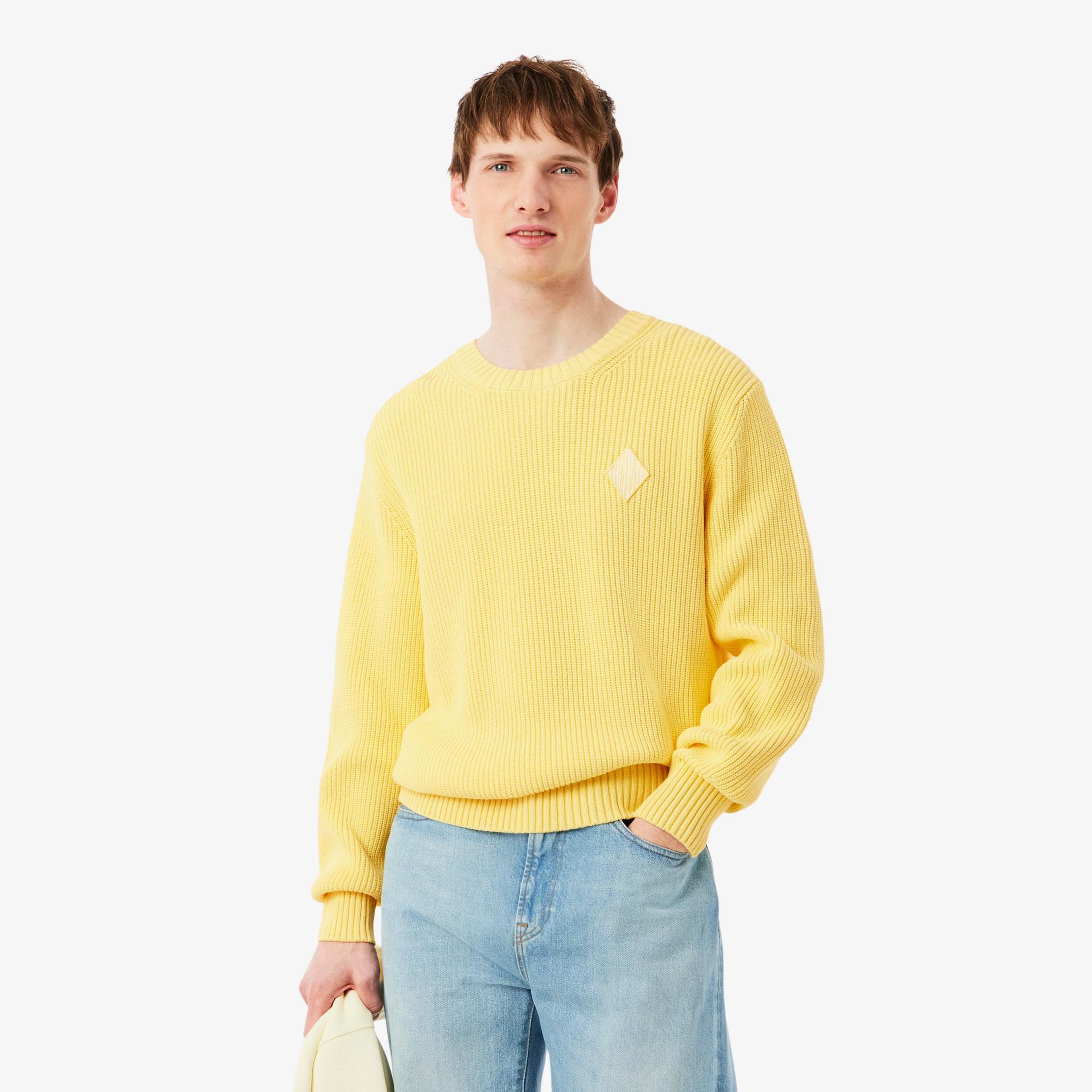 Lacoste Erkek Classic Fit Bisiklet Yaka Sarı Kazak