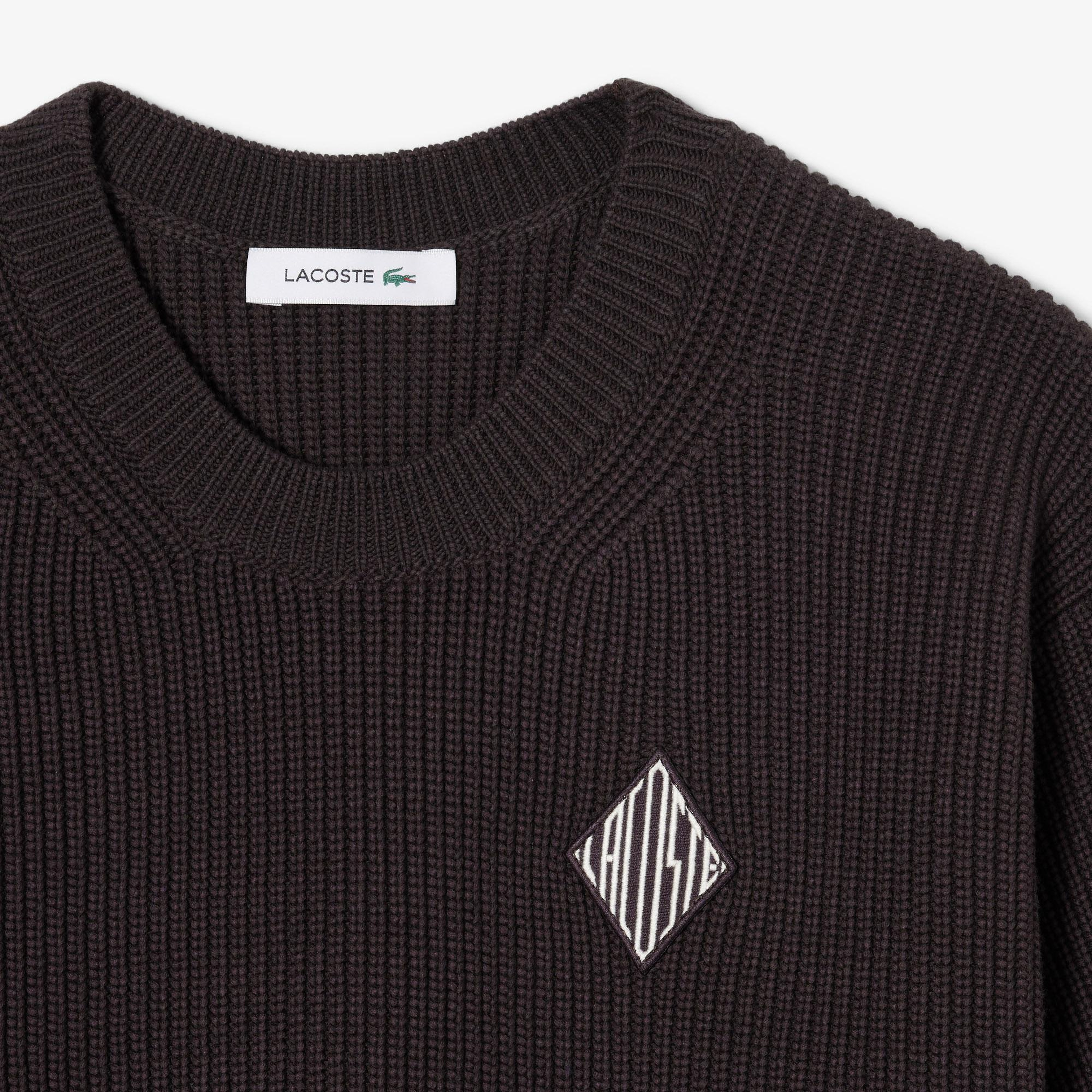 Lacoste Kadın Loose Fit Bisiklet Yaka Kahverengi Kazak