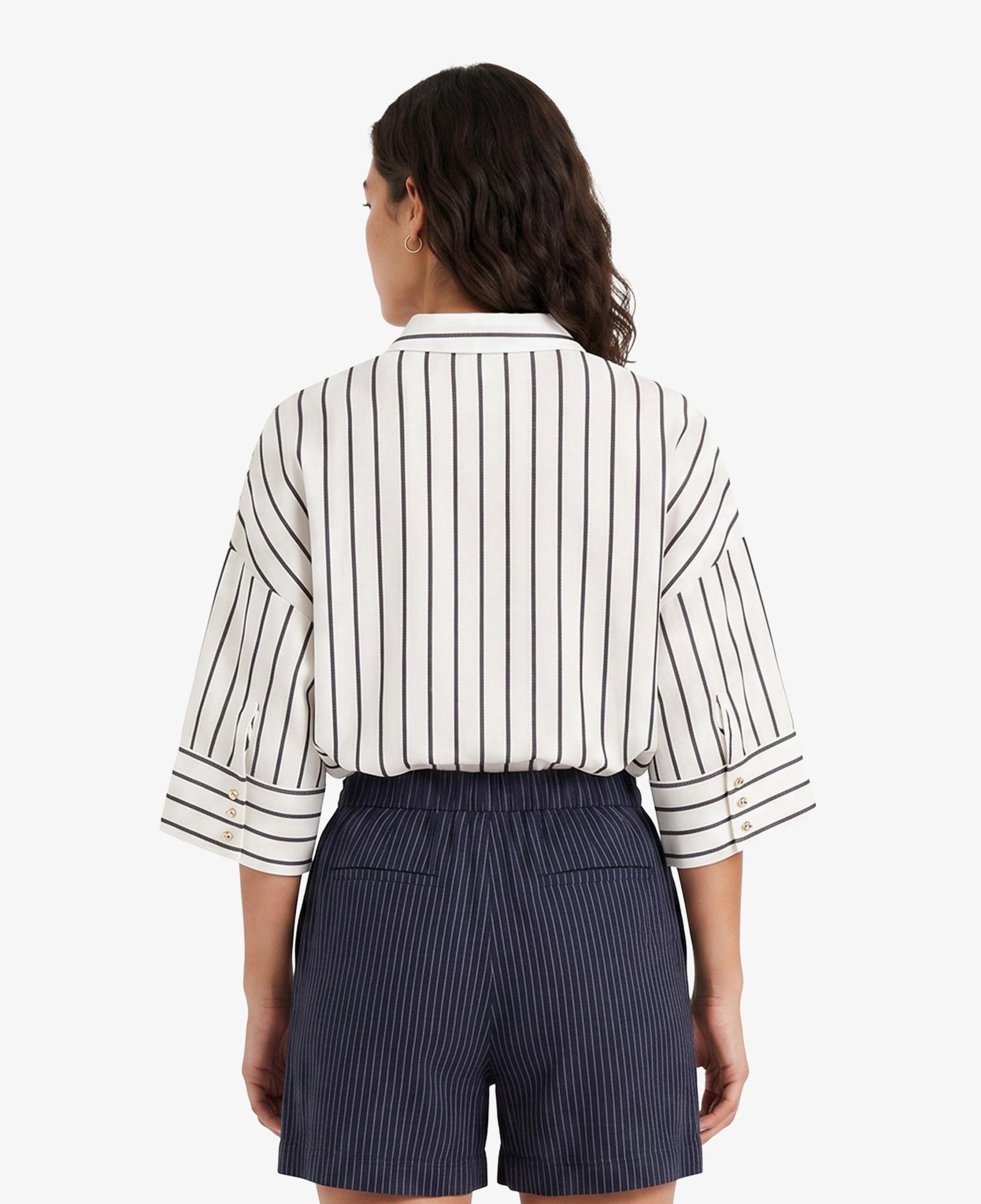 Nautica Kadın Beyaz Regular Fit Kısa Kollu Çizgili Gömlek