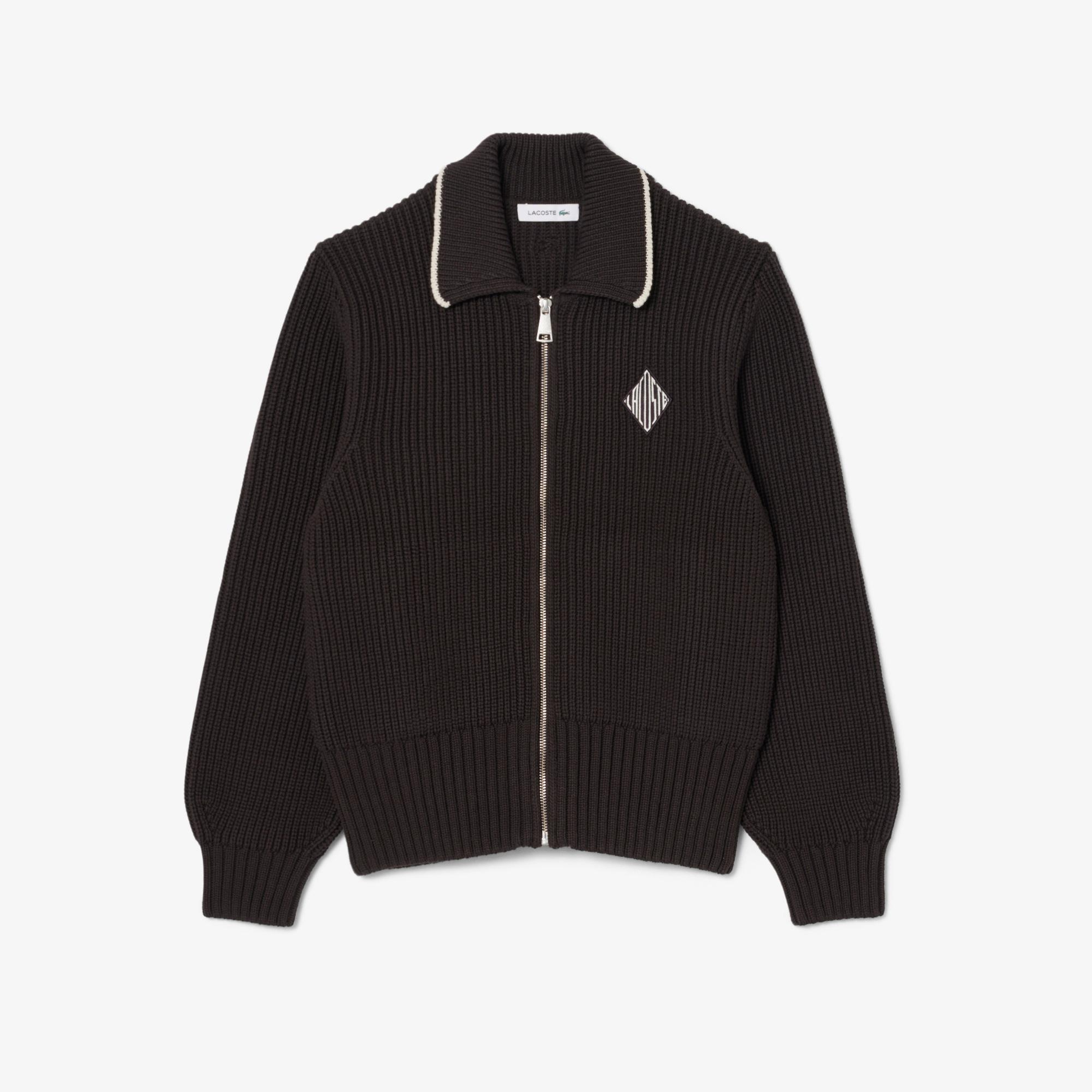 Lacoste Kadın Loose Fit Fermuarlı Kahverengi Hırka
