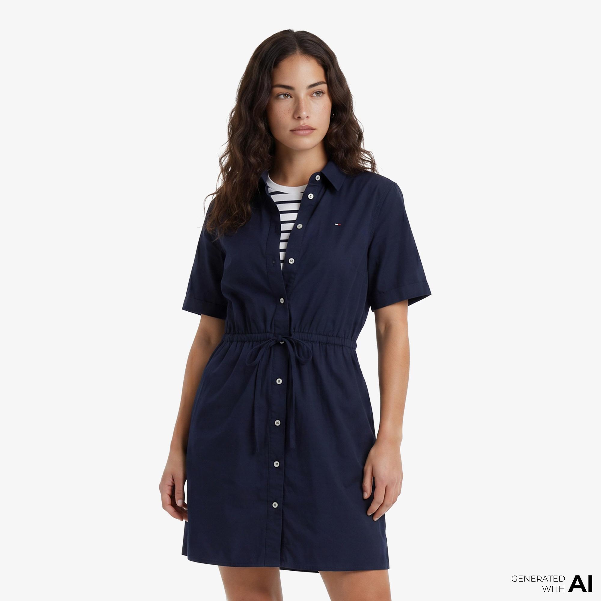 Tommy Hilfiger Poplin Kadın Lacivert Elbise