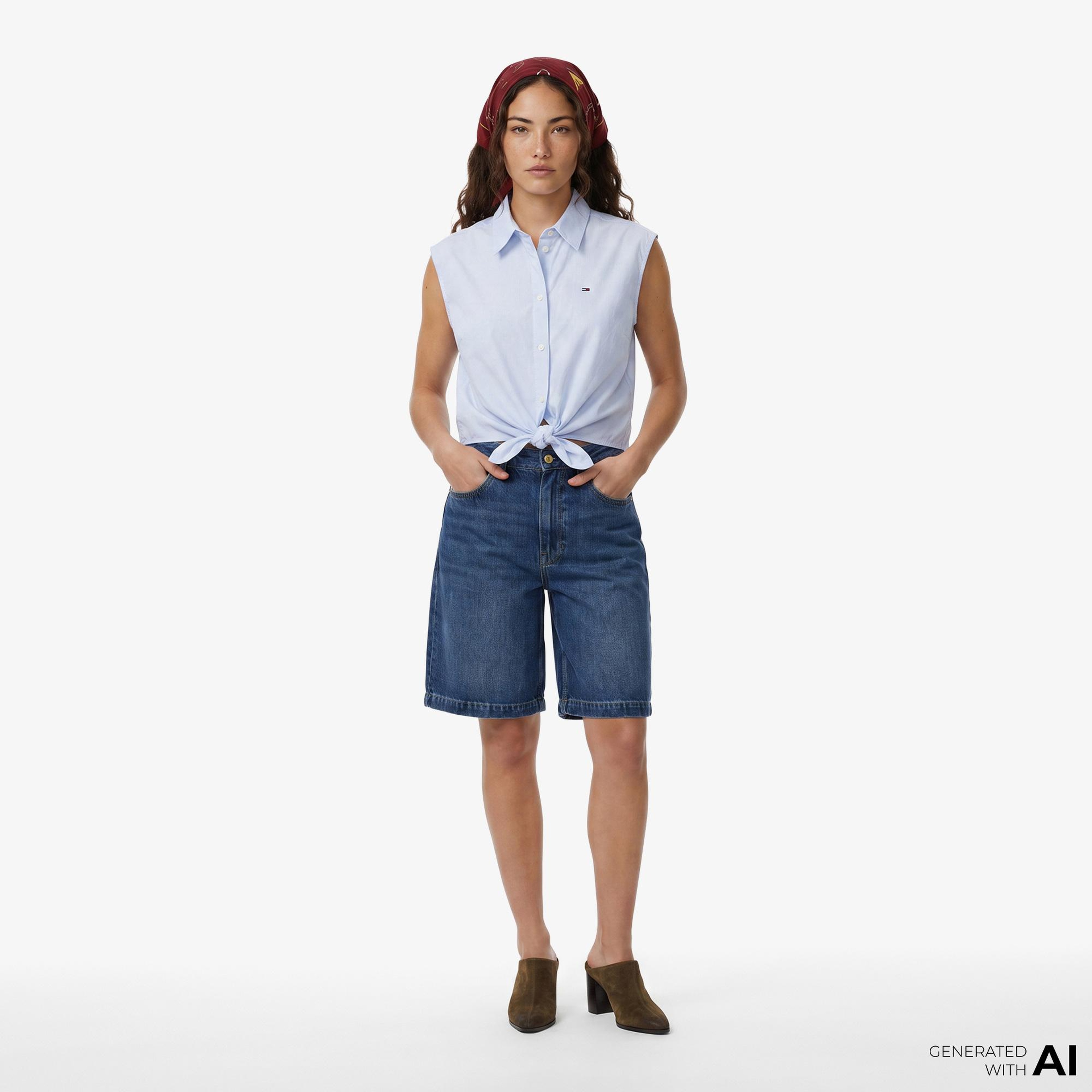 Tommy Hilfiger Denim Essentials Kadın Mavi Gömlek