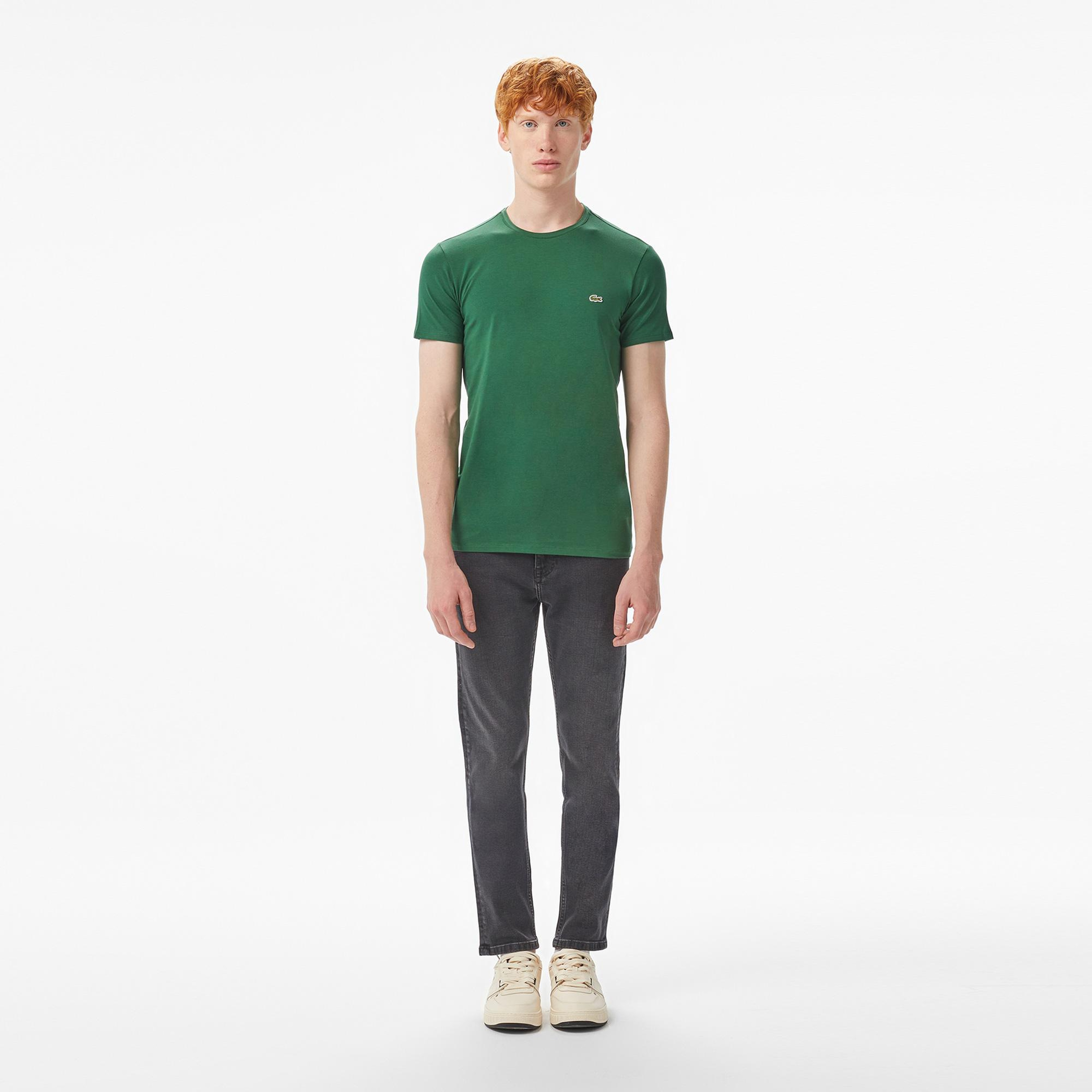 Lacoste Erkek Slim Fit Bisiklet Yaka Koyu Yeşil T-Shirt