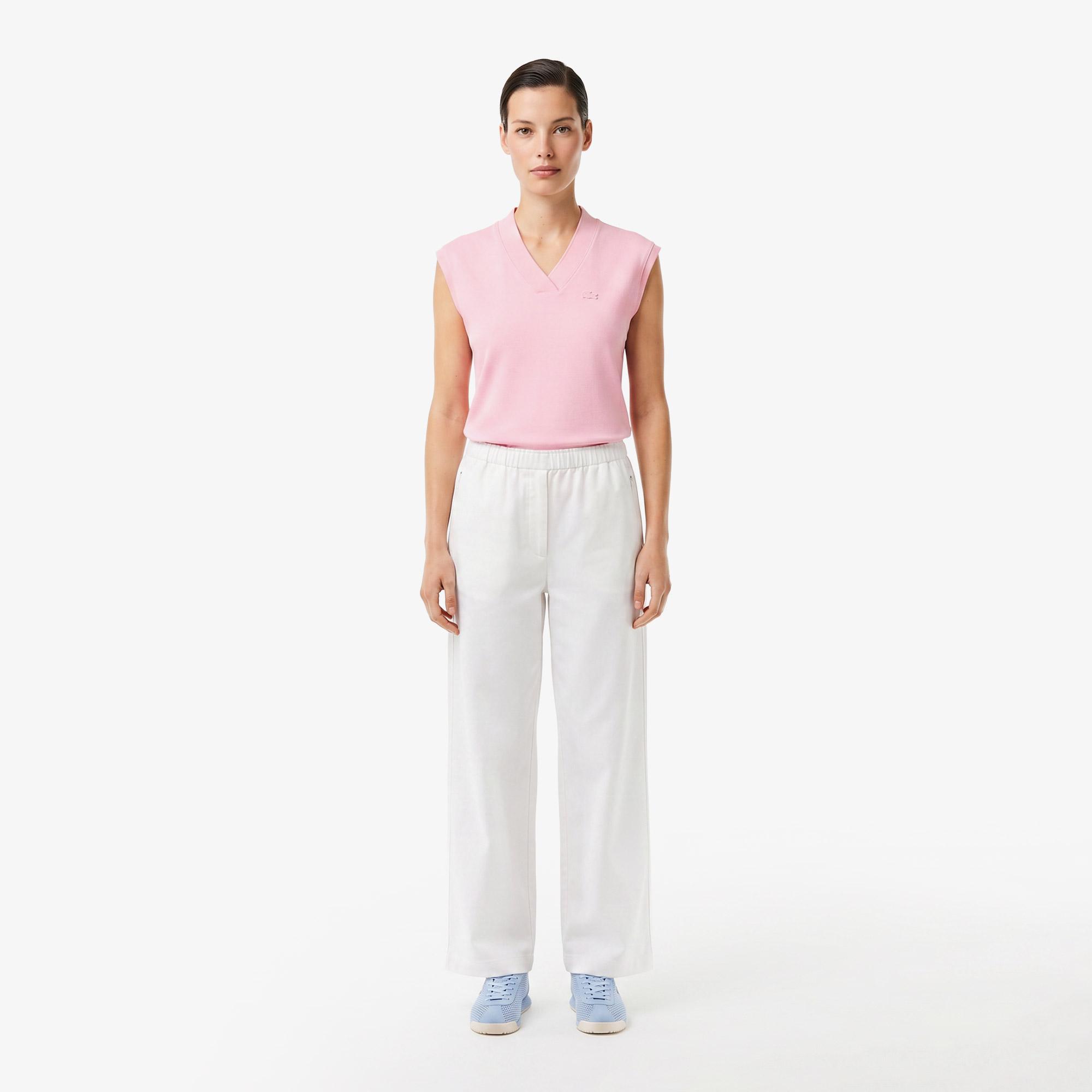 Lacoste Kadın Slim Fit V Yaka Açık Pembe T-Shirt