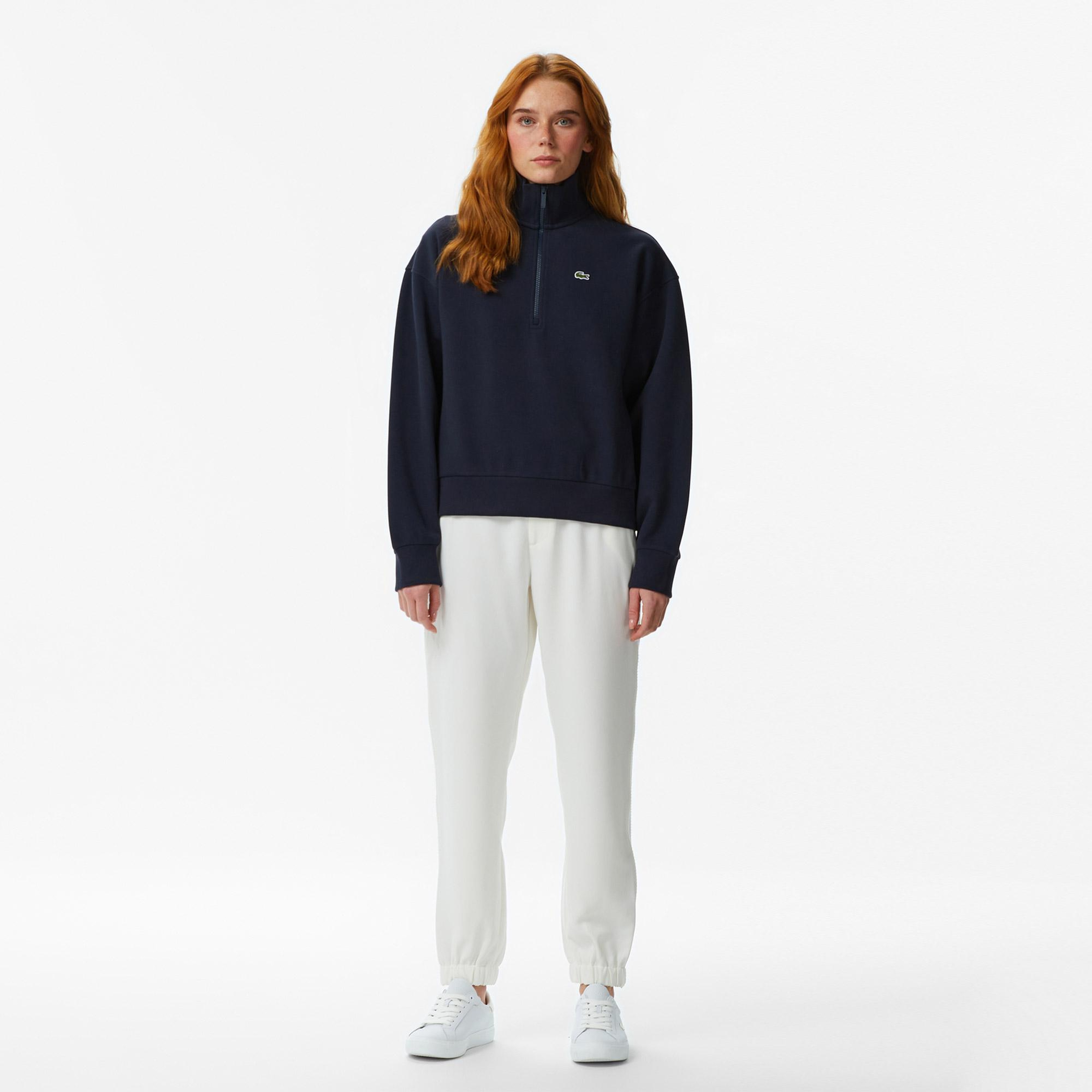Lacoste Kadın Relaxed Fit Yarım Fermuarlı Lacivert Sweatshirt