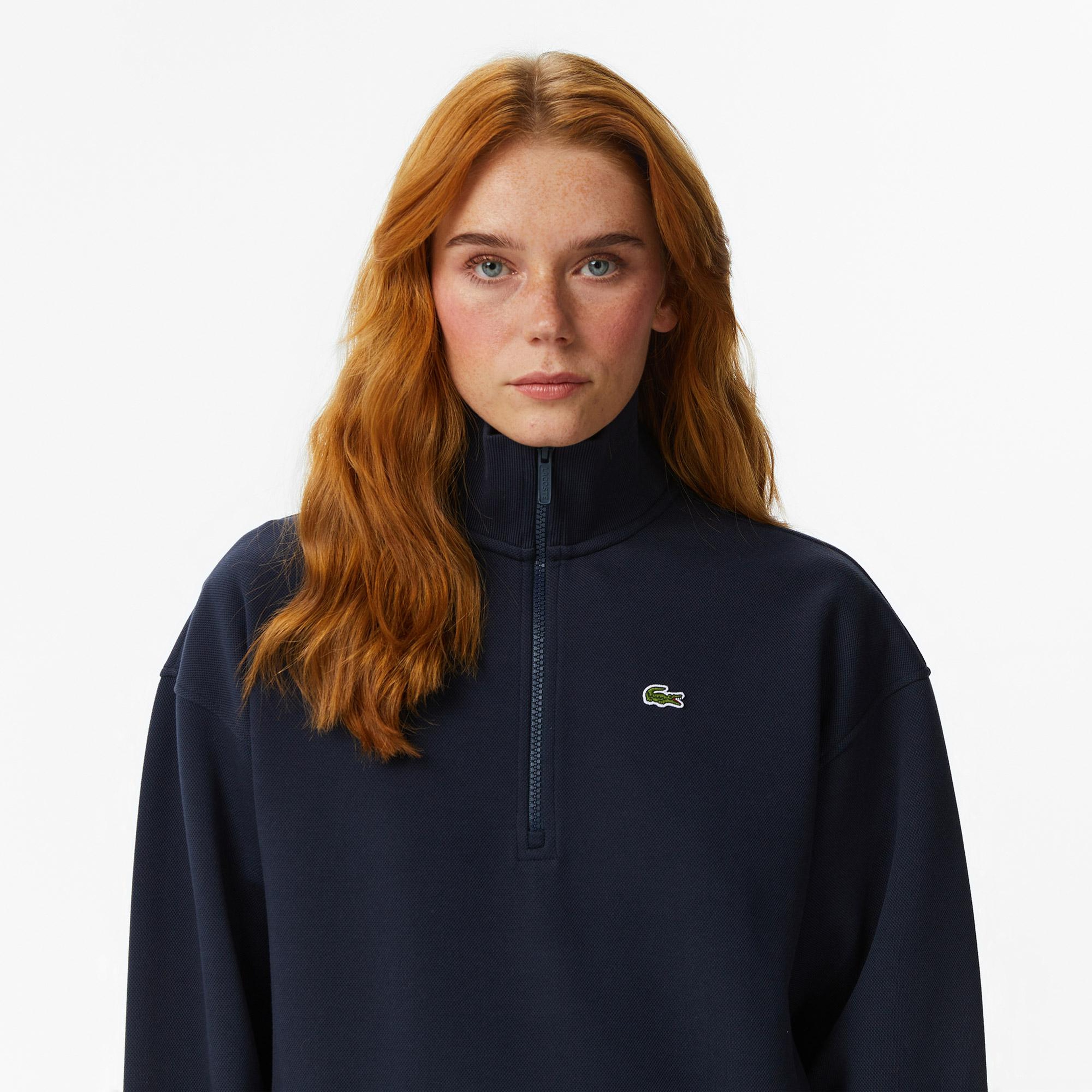 Lacoste Kadın Relaxed Fit Yarım Fermuarlı Lacivert Sweatshirt