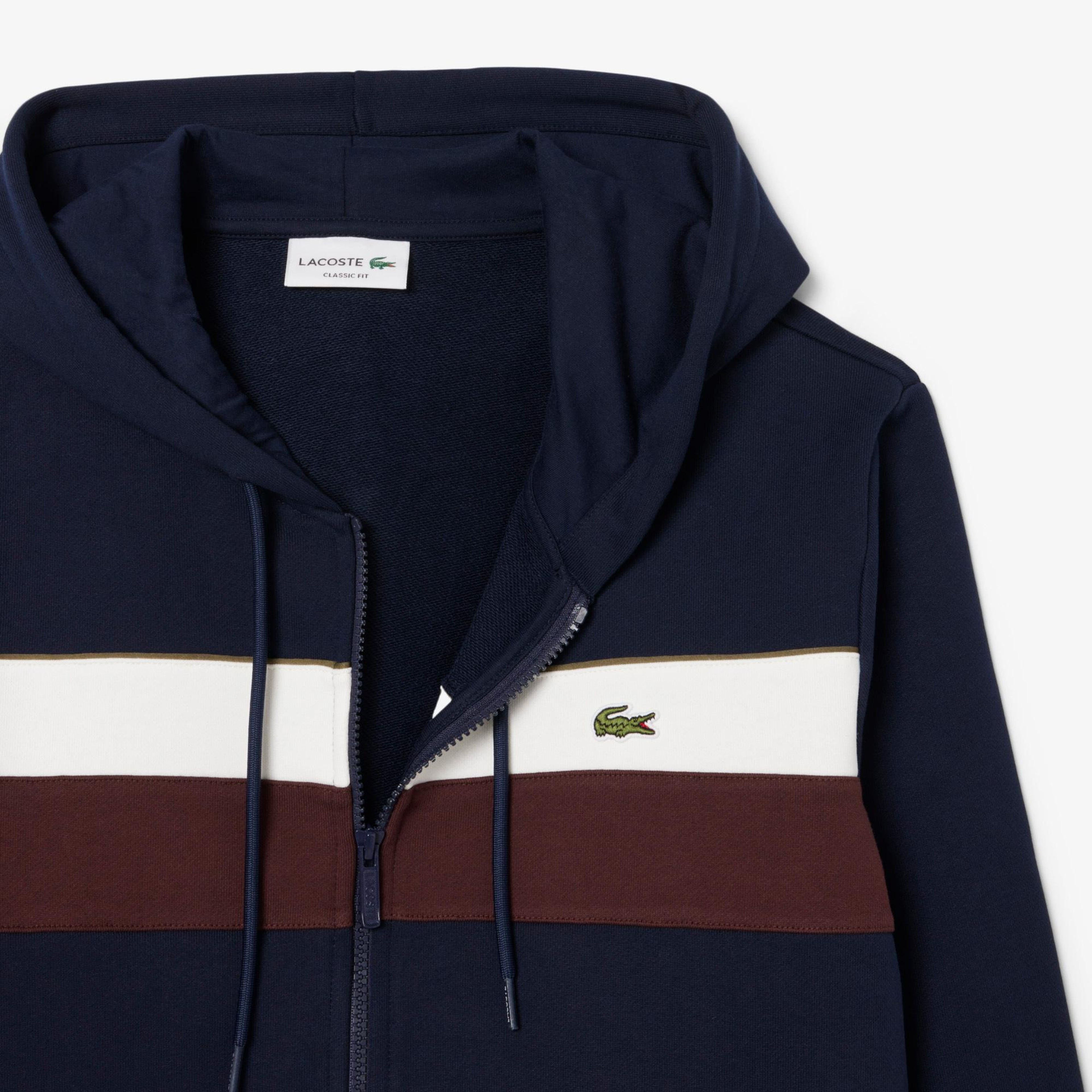Lacoste Erkek Classic Fit Kapüşonlu Renk Bloklu Lacivert Sweatshirt