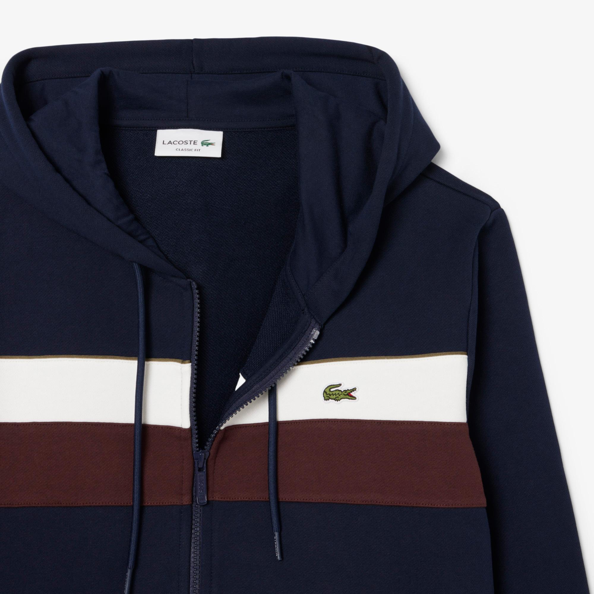 Lacoste Erkek Classic Fit Kapüşonlu Renk Bloklu Lacivert Sweatshirt