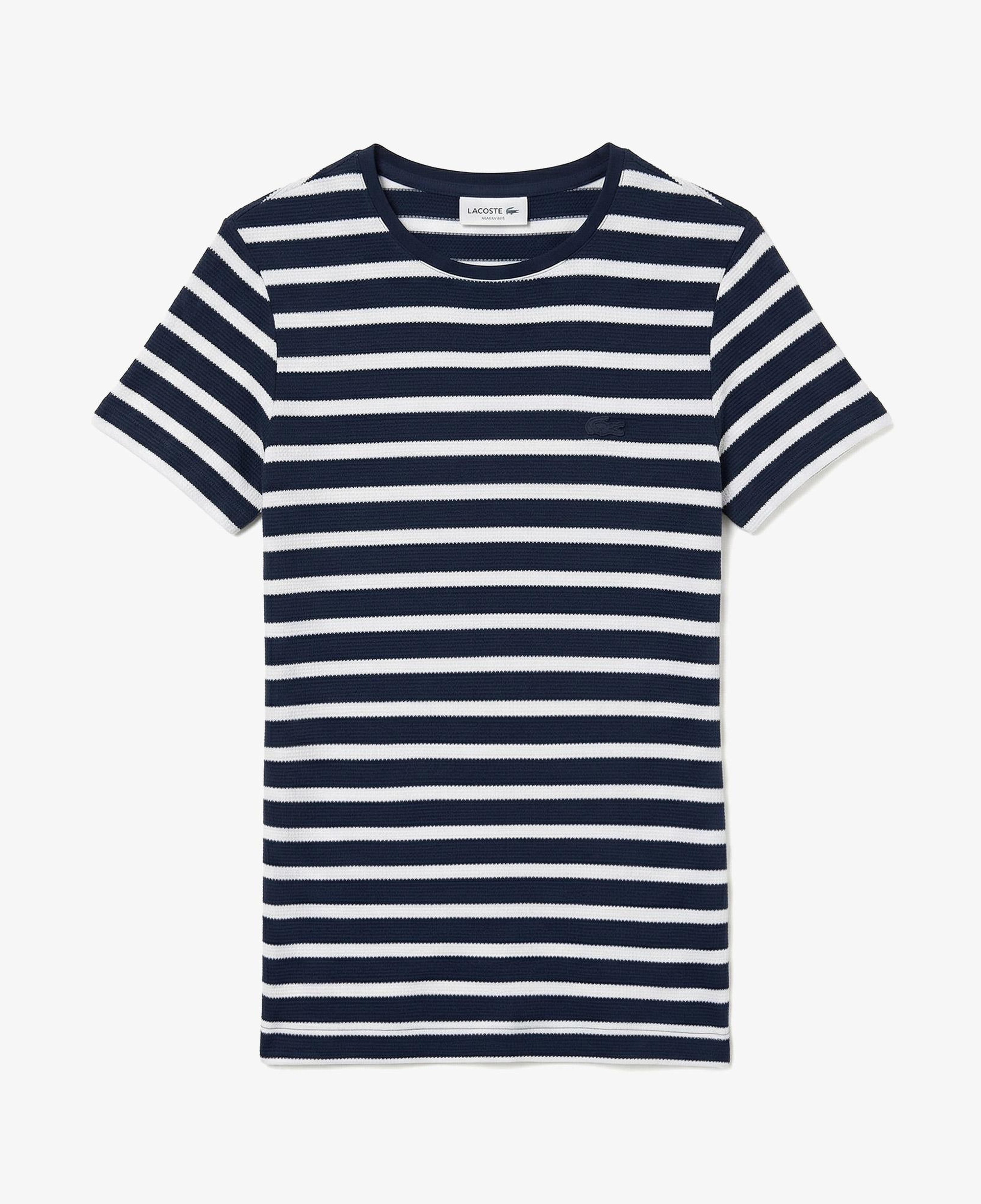 Lacoste Kadın Slim Fit Bisiklet Yaka Çizgili Lacivert T-Shirt