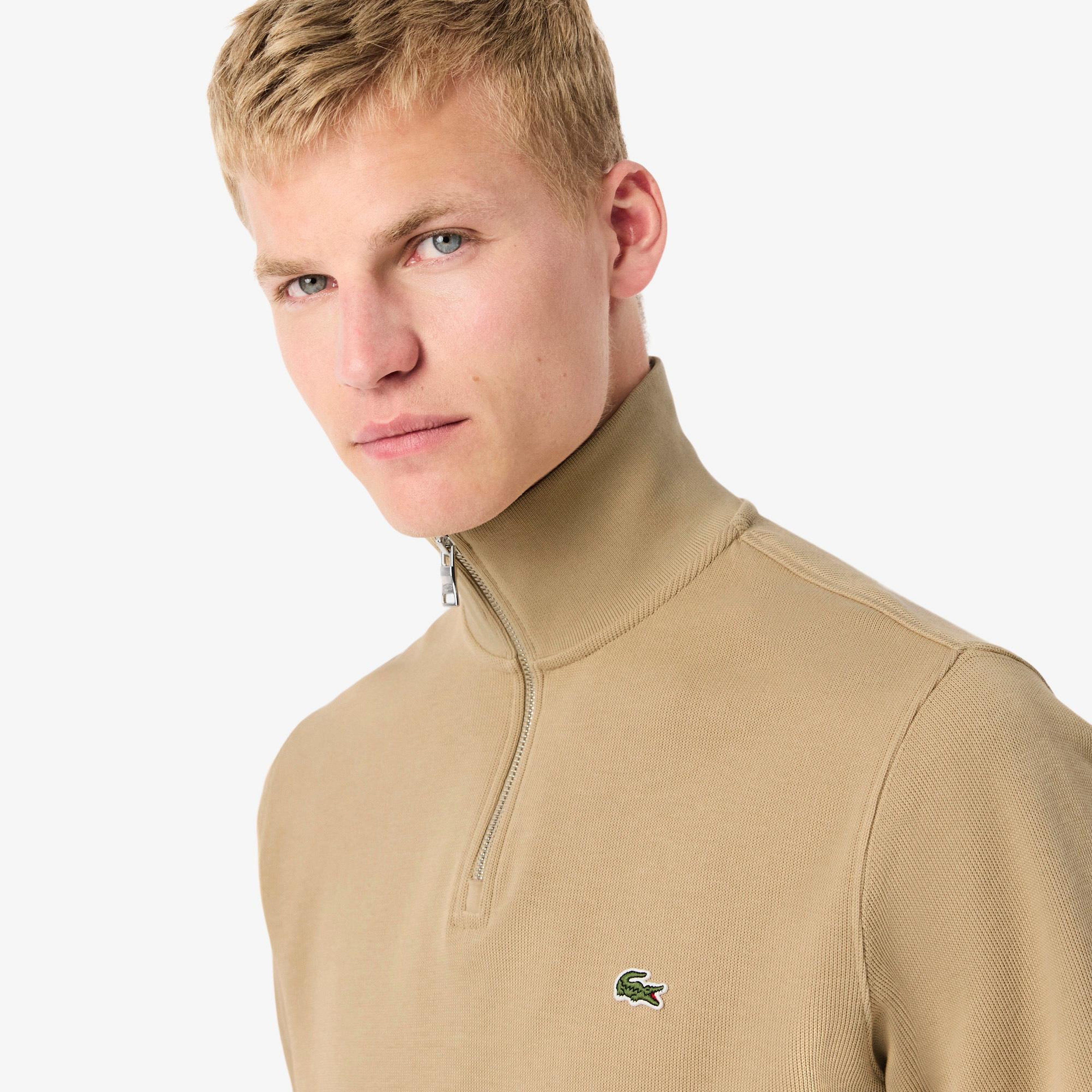 Lacoste Erkek Classic Fit Yarım Fermuarlı Bej Sweatshirt