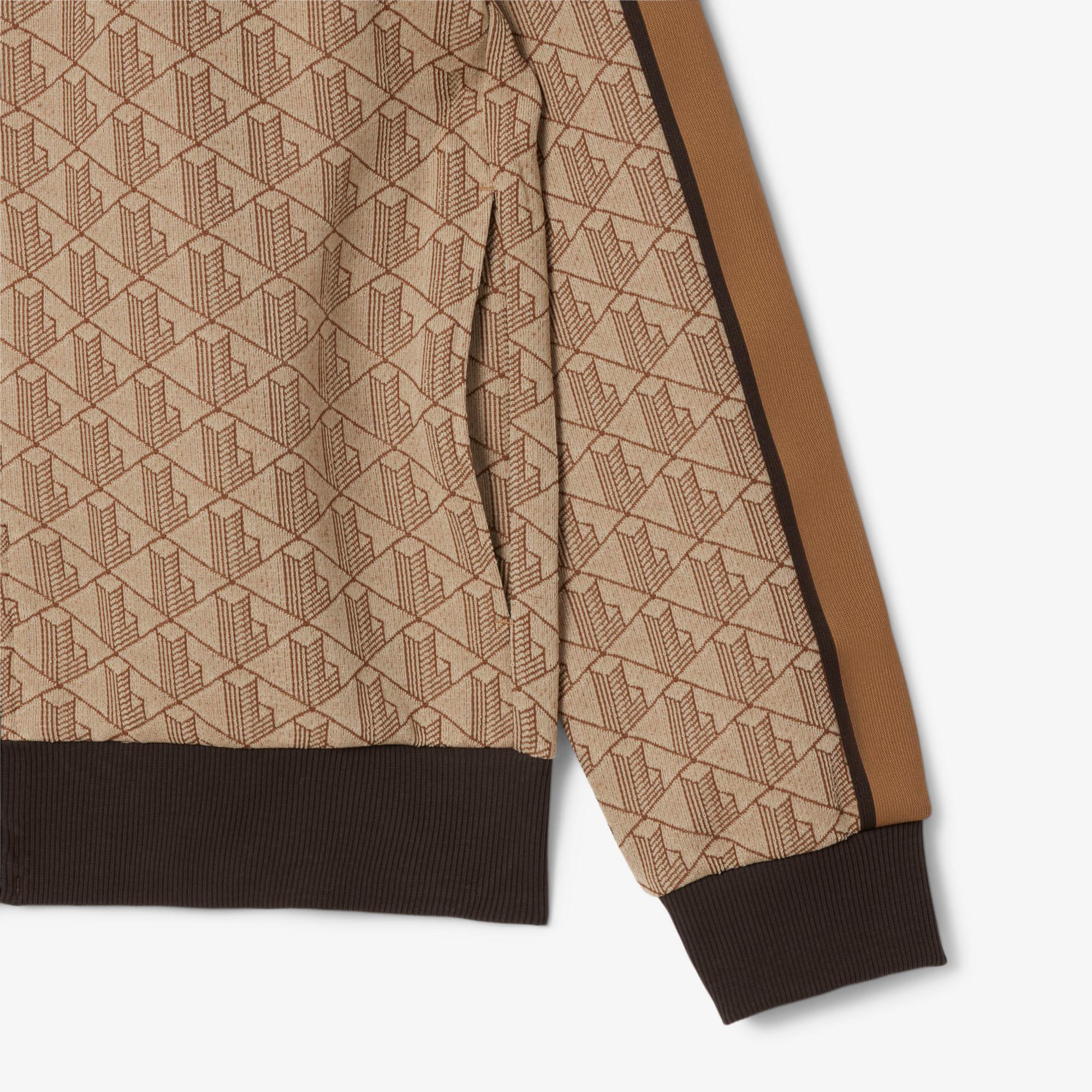 Lacoste Erkek Regular Fit Fermuarlı Monogram Kahverengi Sweatshirt