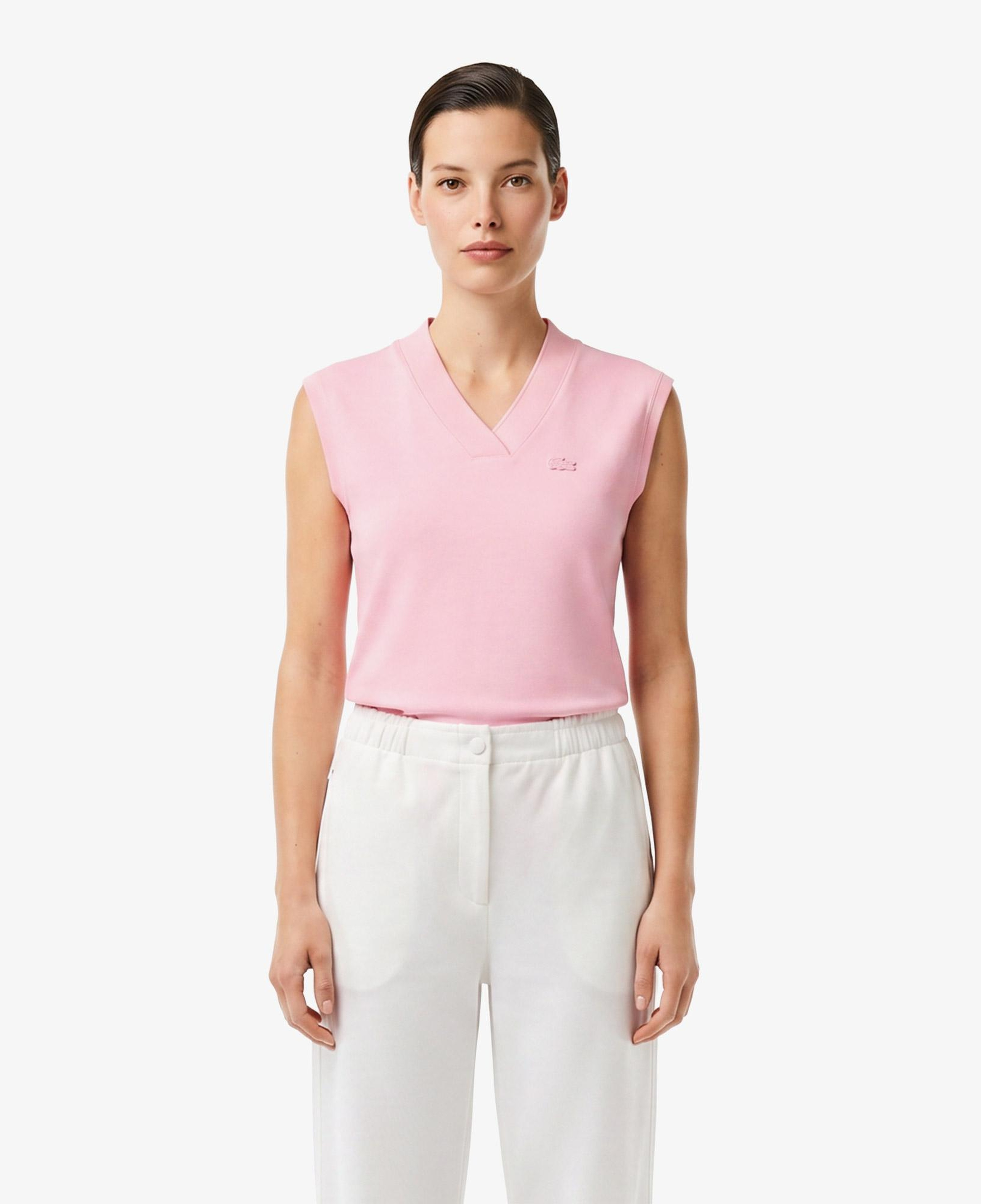 Lacoste Kadın Slim Fit V Yaka Açık Pembe T-Shirt