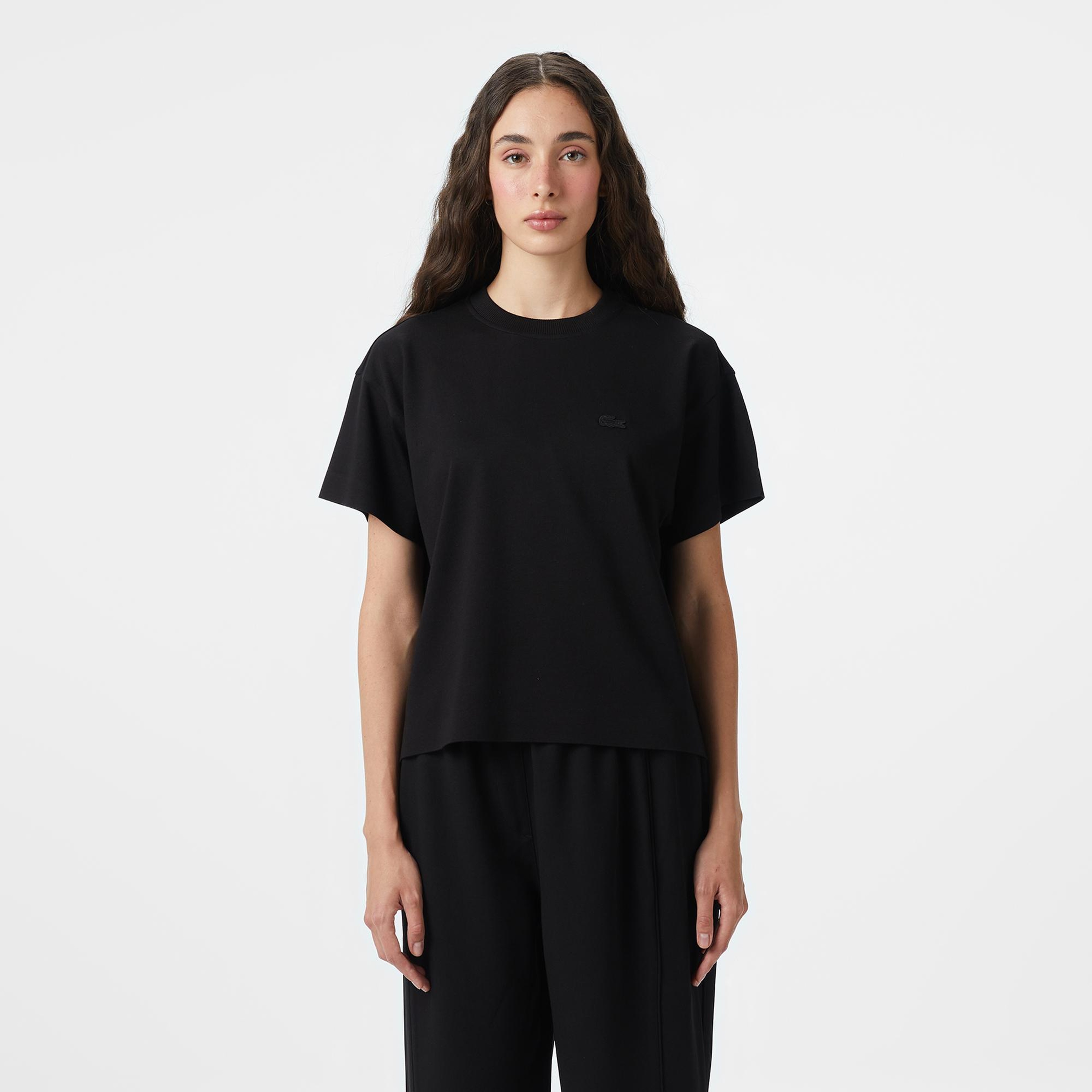 Lacoste Kadın Loose Fit Bisiklet Yaka Siyah T-Shirt