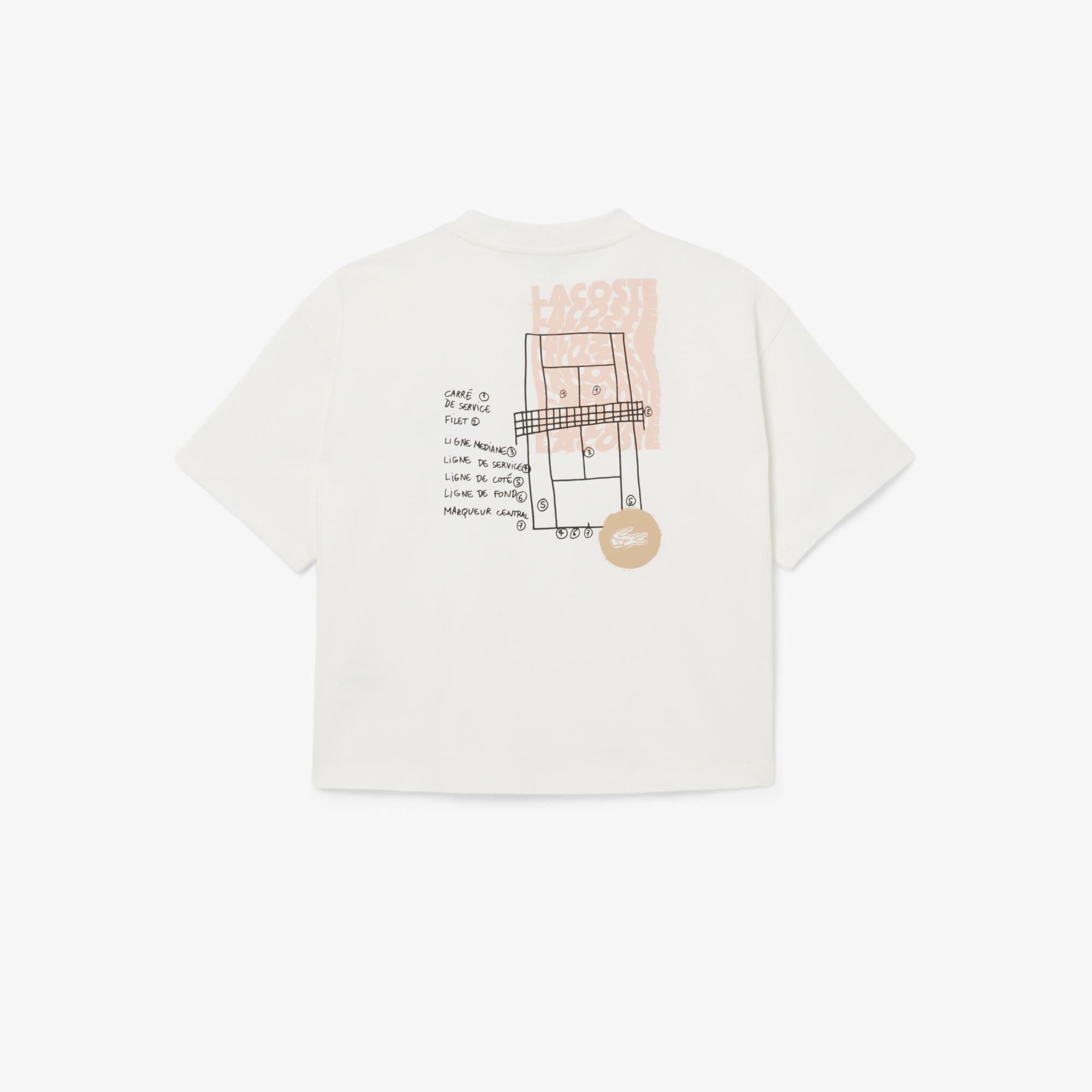 Lacoste Kız Çocuk Bisiklet Yaka Baskılı Beyaz T-Shirt