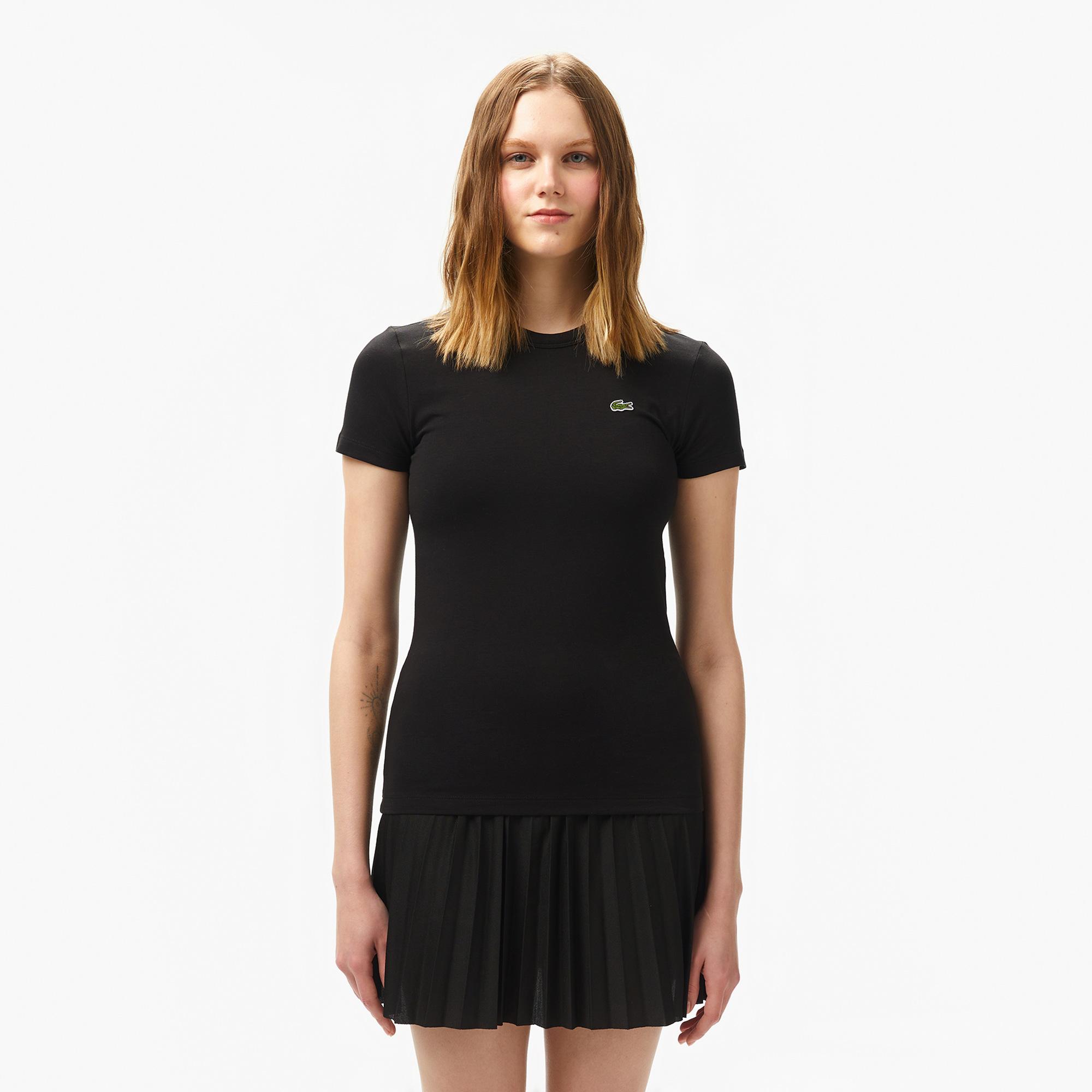 Lacoste Kadın Slim Fit Bisiklet Yaka Siyah T-Shirt