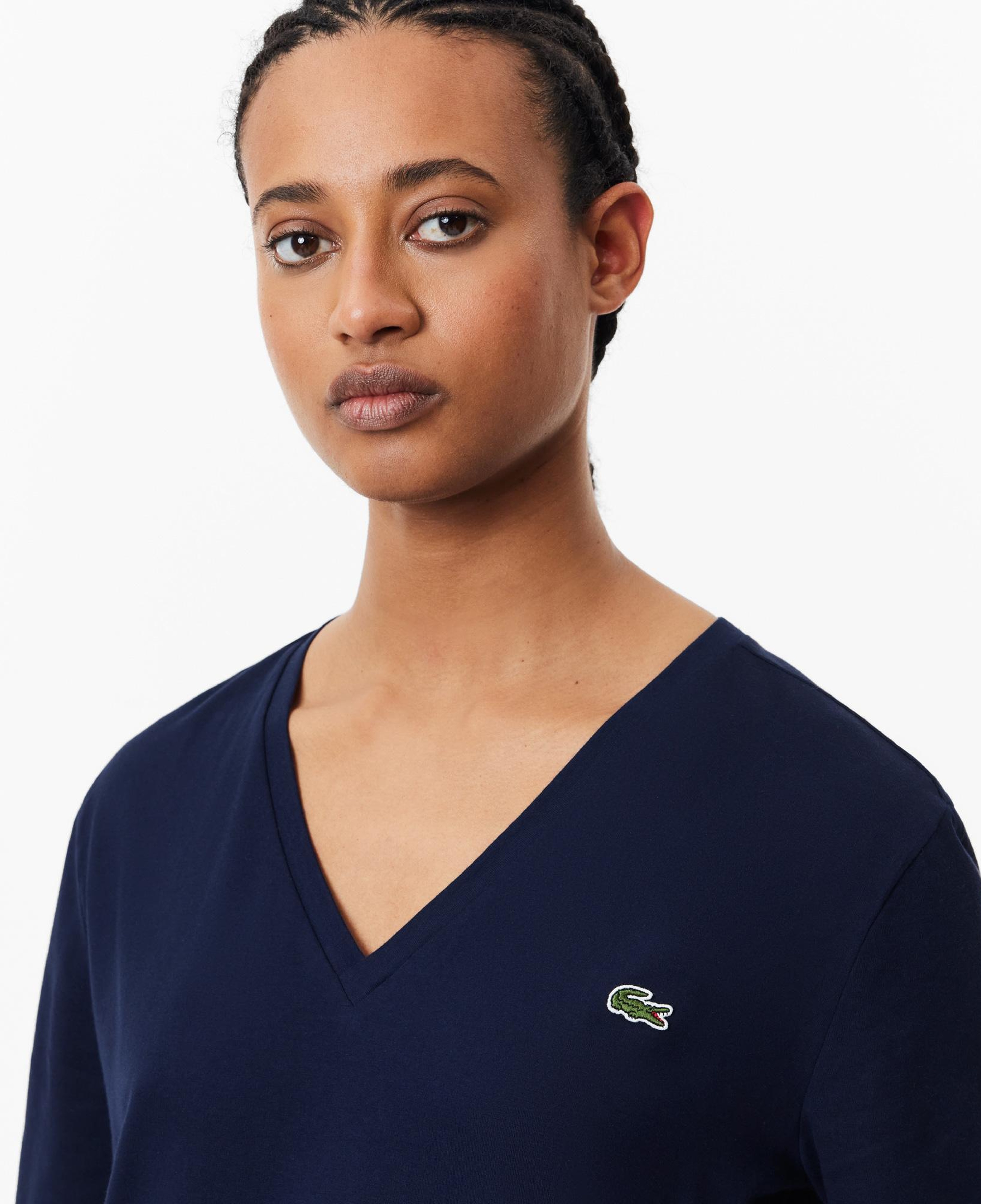 Lacoste Kadın Relaxed Fit V Yaka Lacivert T-Shirt