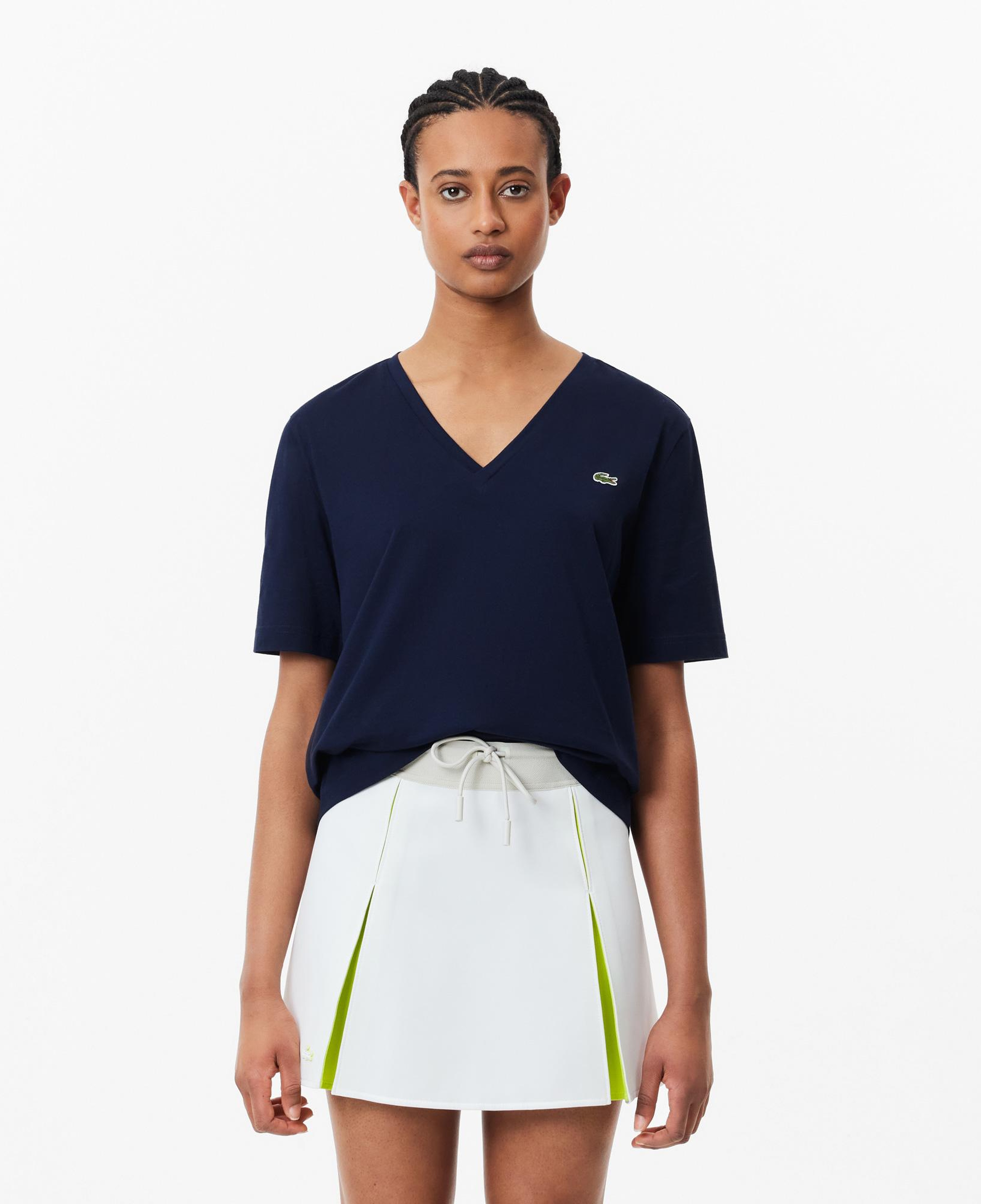 Lacoste Kadın Relaxed Fit V Yaka Lacivert T-Shirt