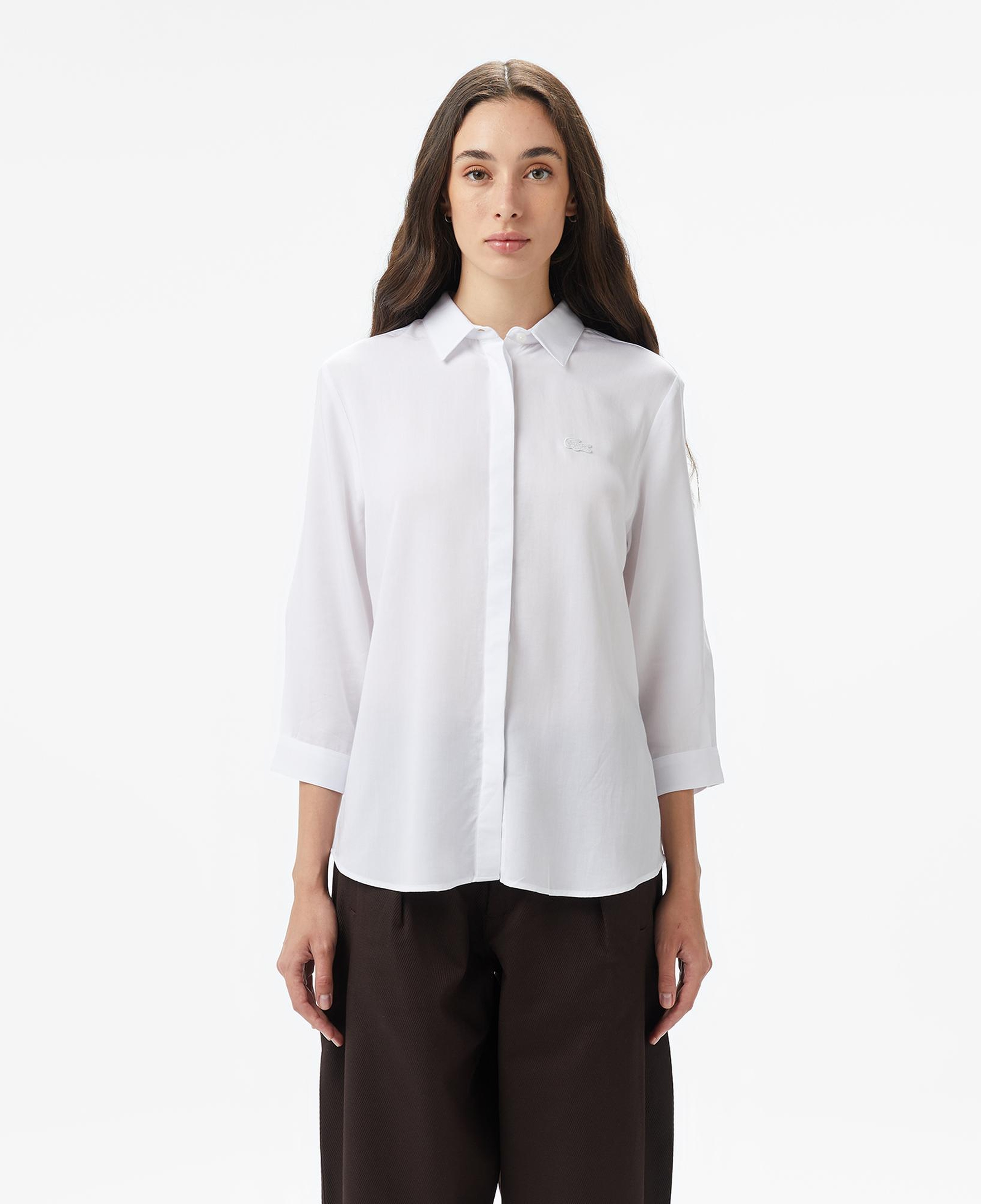 Lacoste Kadın Regular Fit Yarım Kol Beyaz Gömlek