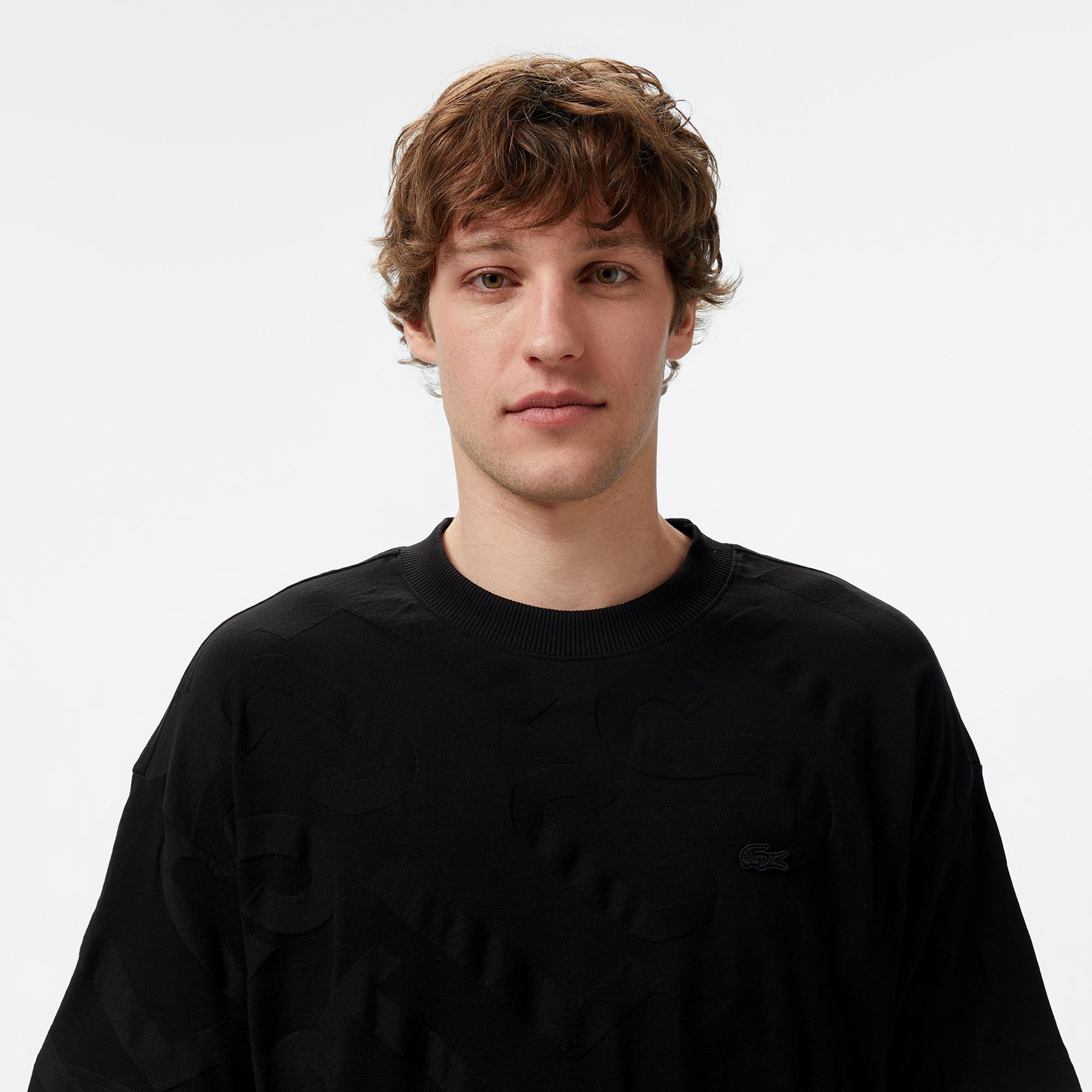 Lacoste Erkek Bisiklet Yaka Desenli Siyah T-Shirt