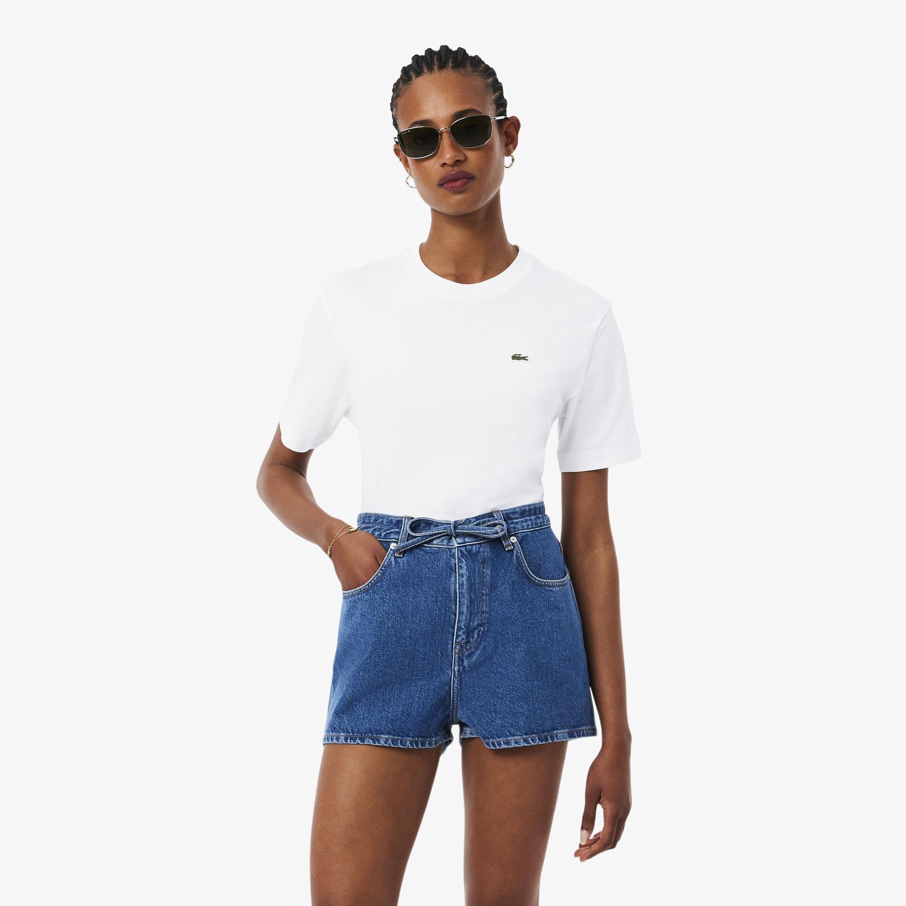Lacoste Kadın Relaxed Fit Bisiklet Yaka Beyaz T-Shirt